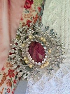 Christian Lacroix Vintage Silver Mauve Purple Crystal Wreath Leaf Brooch Pendant