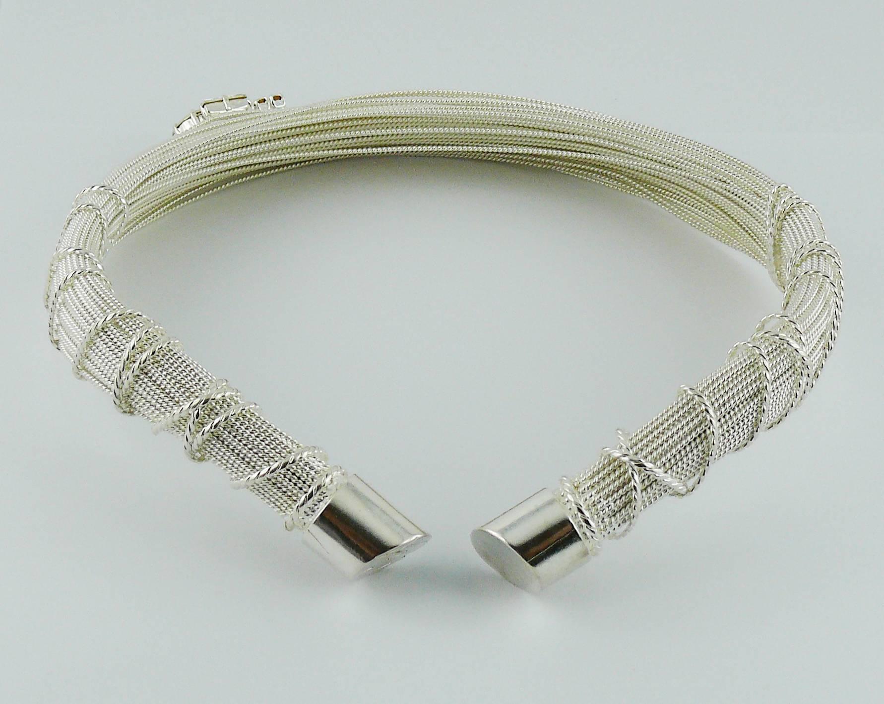 Christian Lacroix Vintage Silver Tone Bundled Wires Rigid Choker Necklace For Sale 1