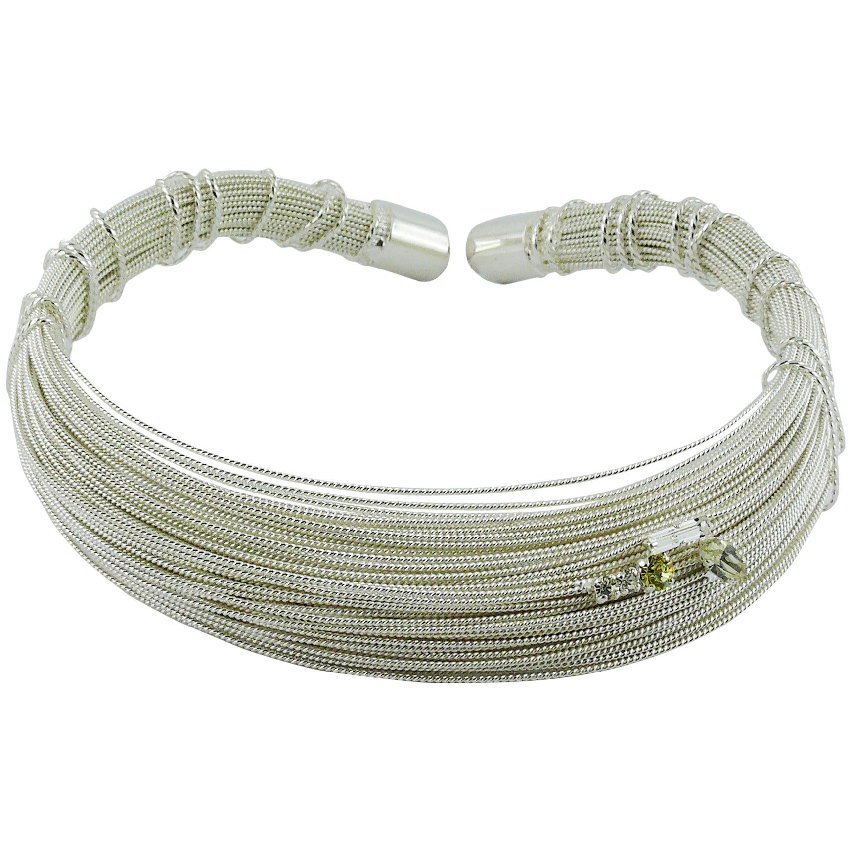 Christian Lacroix Vintage Silver Tone Bundled Wires Rigid Choker Necklace