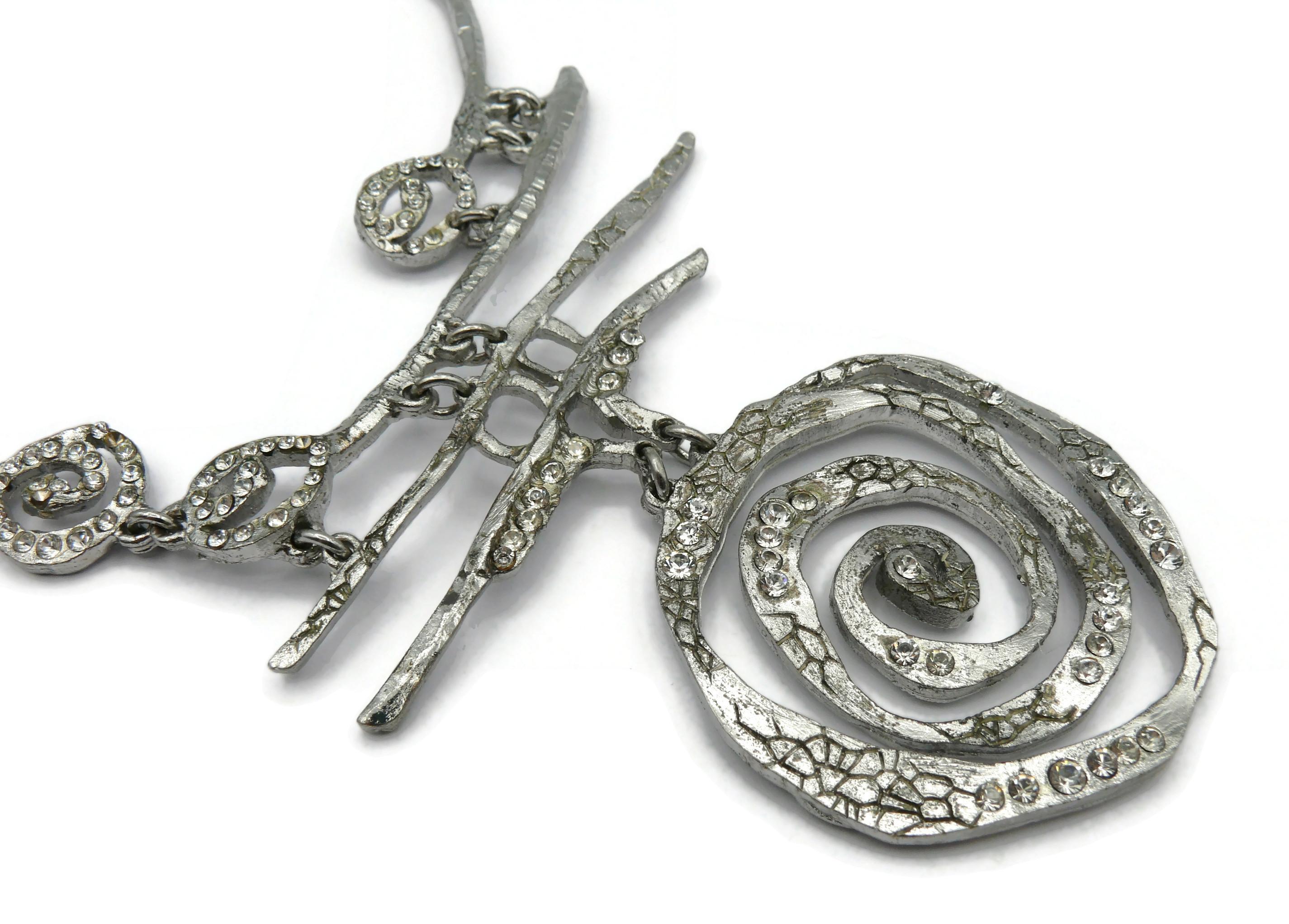 Women's CHRISTIAN LACROIX Vintage Silver Tone Jewelled Abstract Spiral Necklace