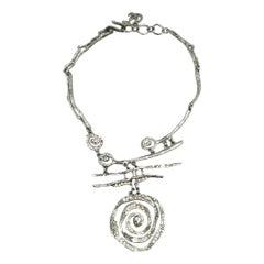 CHRISTIAN LACROIX Vintage Silver Tone Jewelled Abstract Spiral Necklace