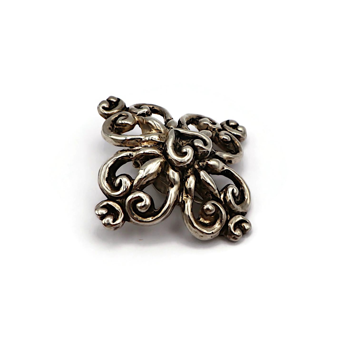 CHRISTIAN LACROIX Vintage Antiqued Silver Tone Scroll Hearts Clip-On Earrings For Sale 3