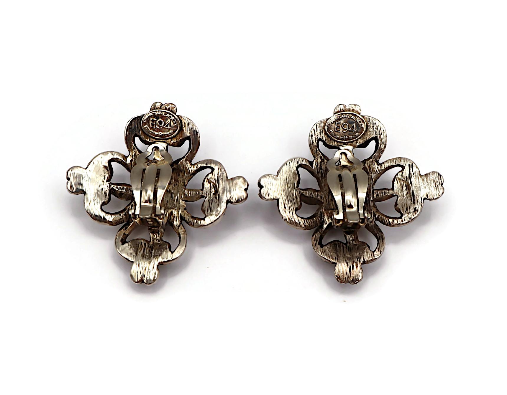 CHRISTIAN LACROIX Vintage Antiqued Silver Tone Scroll Hearts Clip-On Earrings For Sale 6