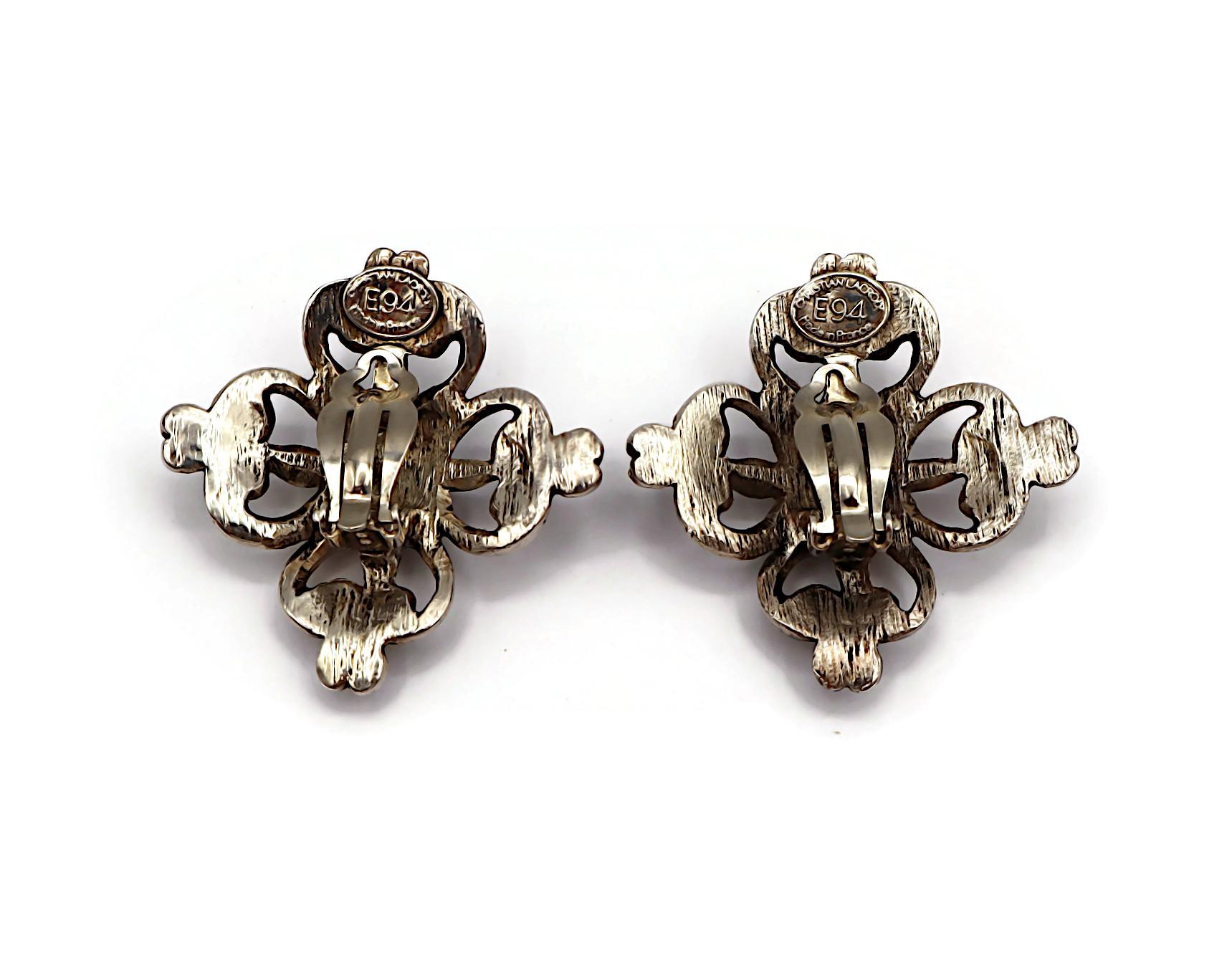 CHRISTIAN LACROIX Vintage Antiqued Silver Tone Scroll Hearts Clip-On Earrings For Sale 6