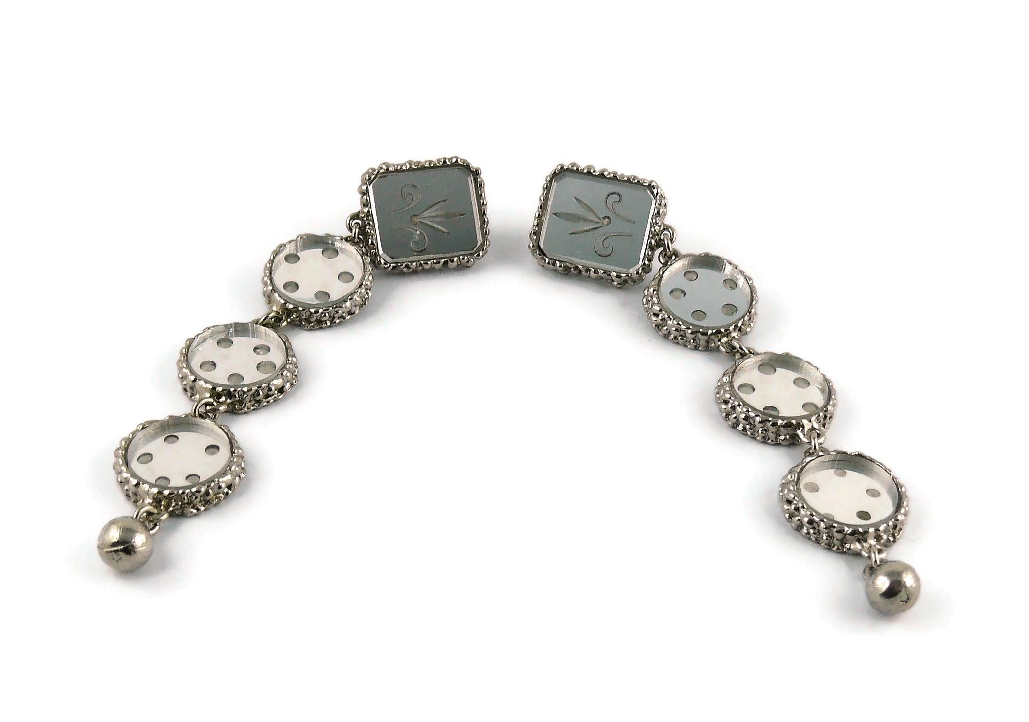 Women's Christian Lacroix Vintage Silver Toned Baroque Venitian Mirror Dangling Earrings