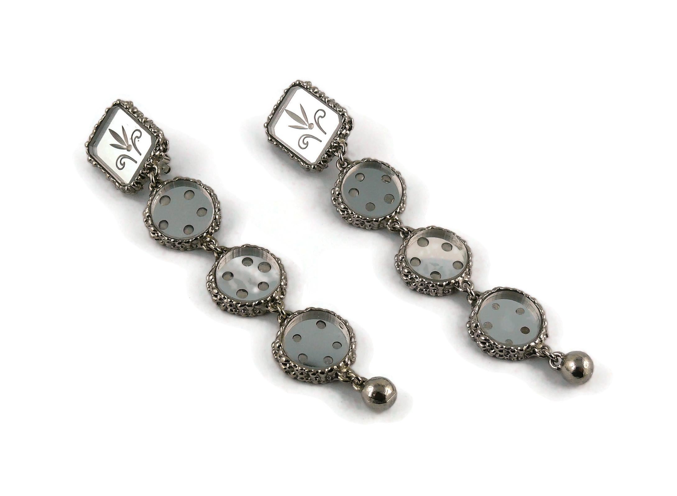 Christian Lacroix Vintage Silver Toned Baroque Venitian Mirror Dangling Earrings 1