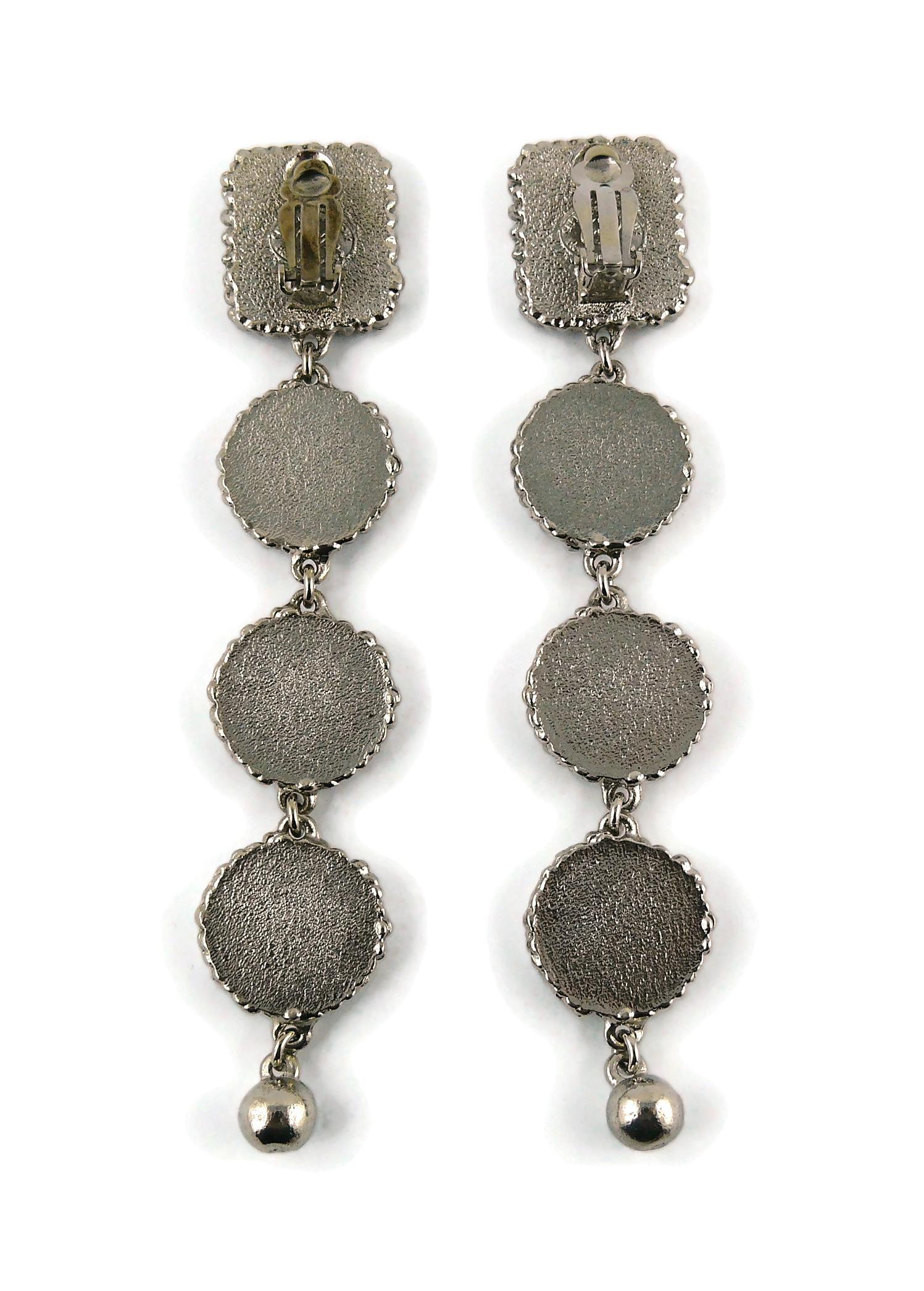 Christian Lacroix Vintage Silver Toned Baroque Venitian Mirror Dangling Earrings 2