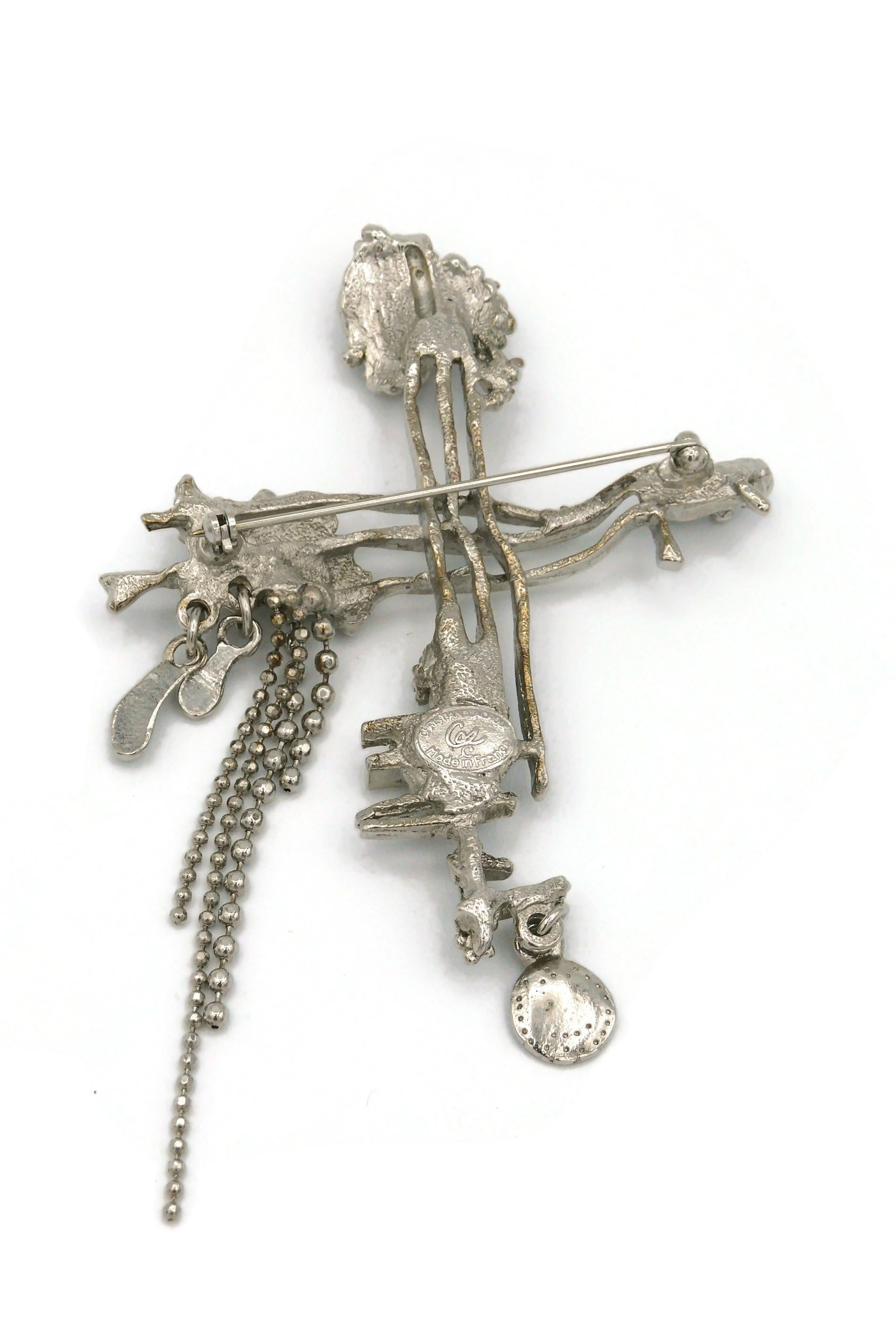 Christian Lacroix Vintage Silver Toned Brutalist Cross Brooch For Sale 5