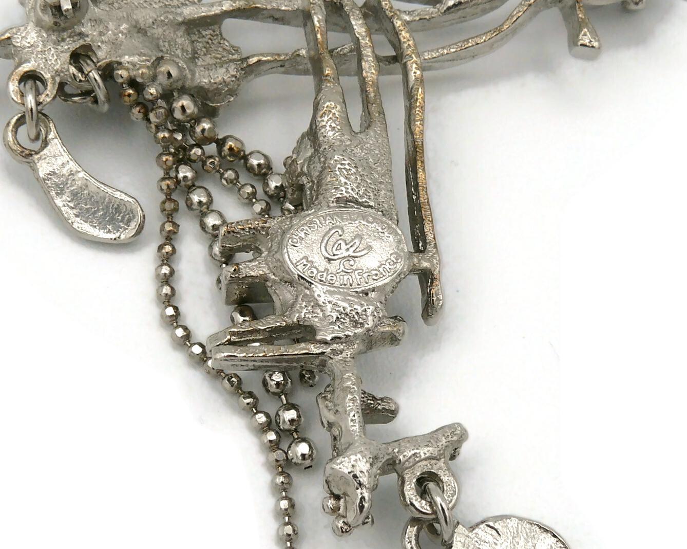 Christian Lacroix Vintage Silver Toned Brutalist Cross Brooch For Sale 6