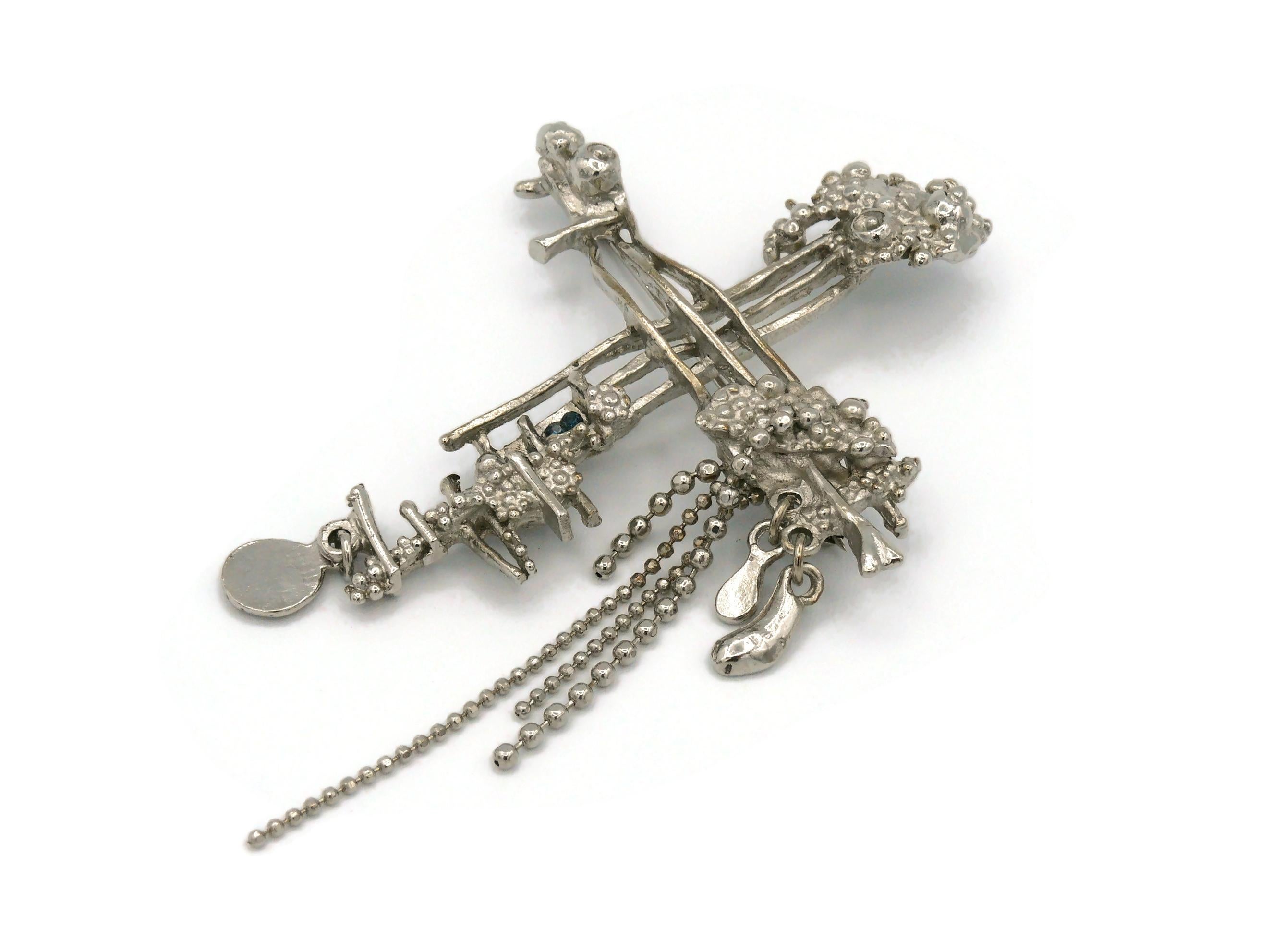 Women's Christian Lacroix Vintage Silver Toned Brutalist Cross Brooch For Sale