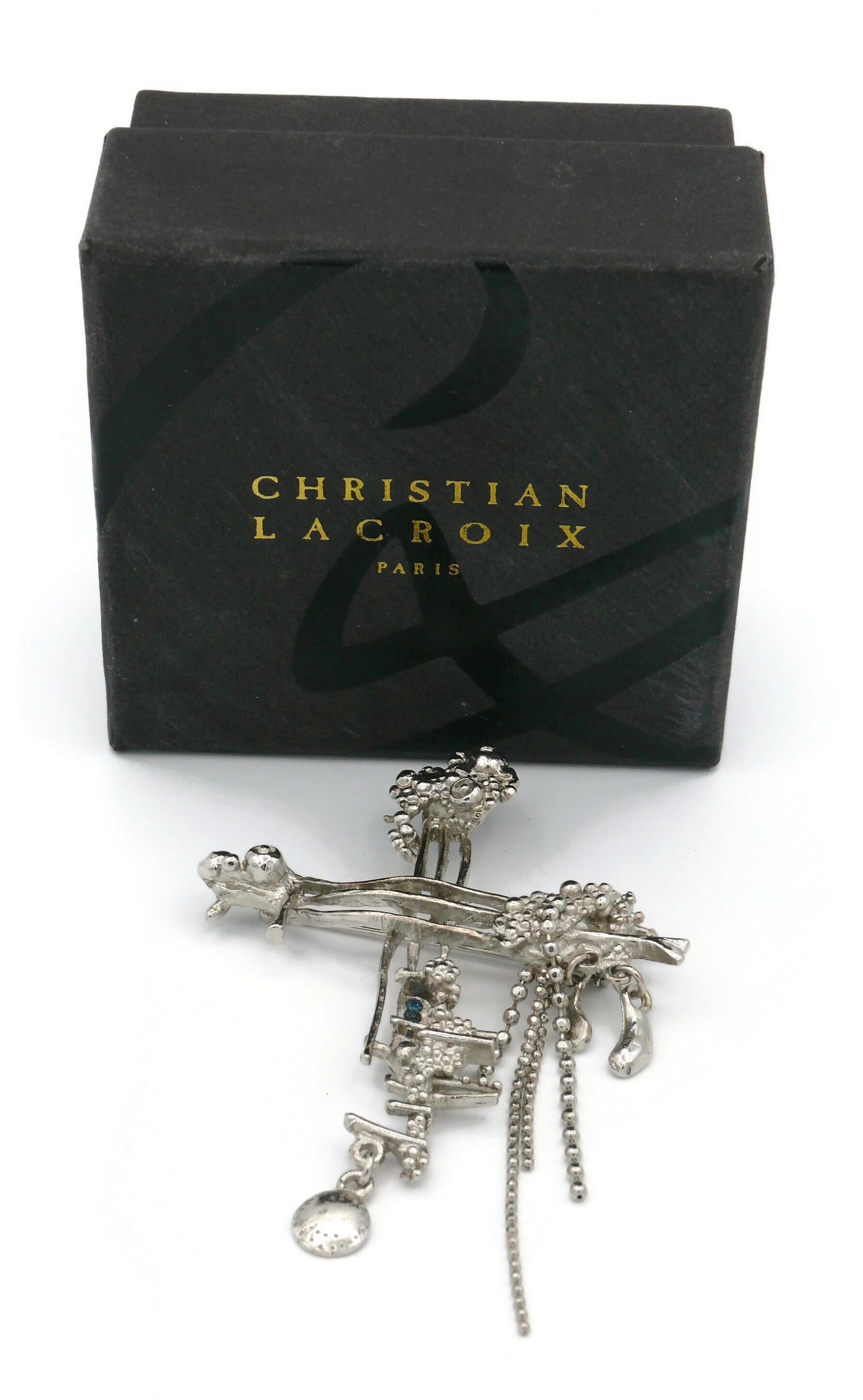 Christian Lacroix Vintage Silver Toned Brutalist Cross Brooch For Sale 1