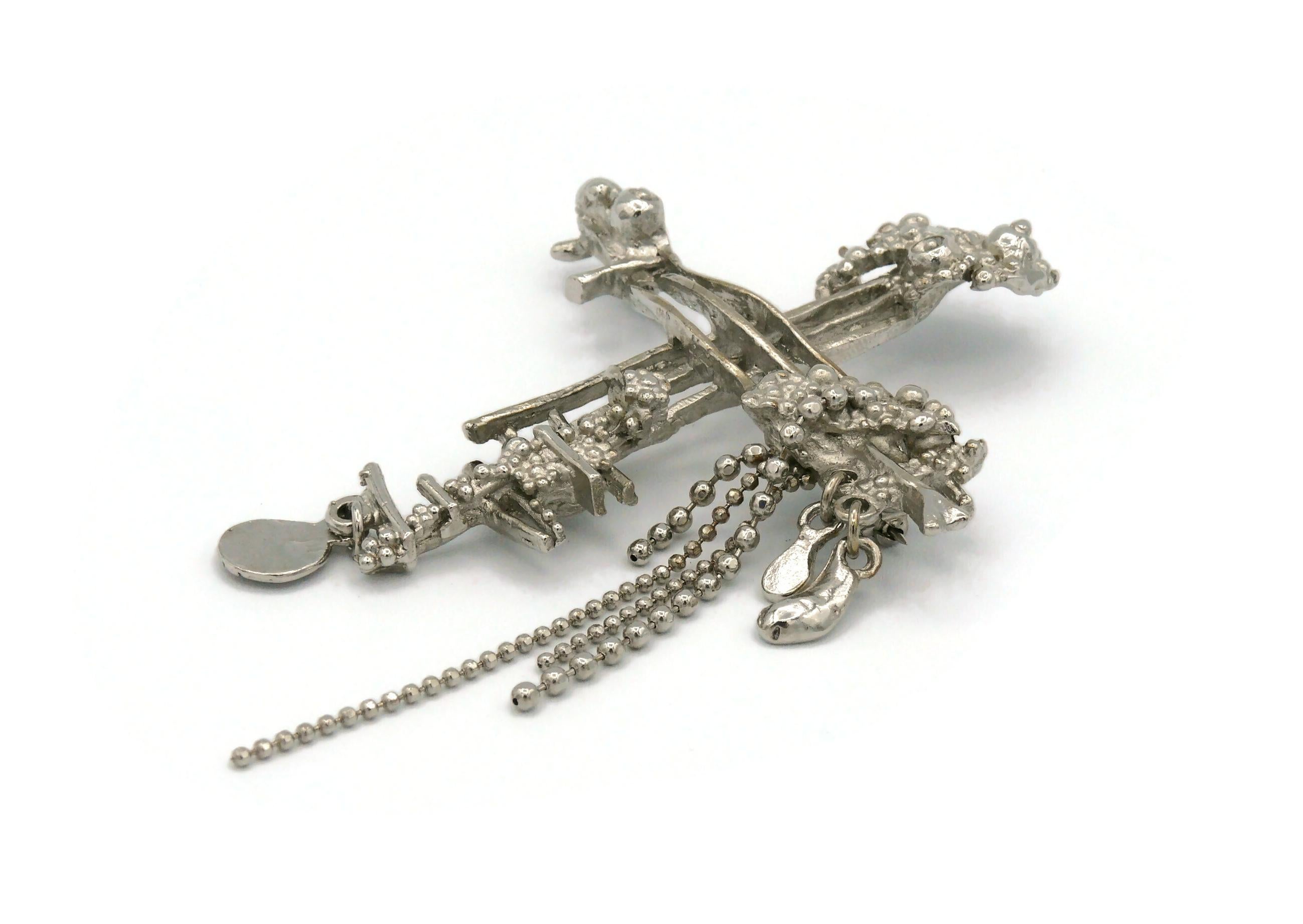 Christian Lacroix Vintage Silver Toned Brutalist Cross Brooch For Sale 3