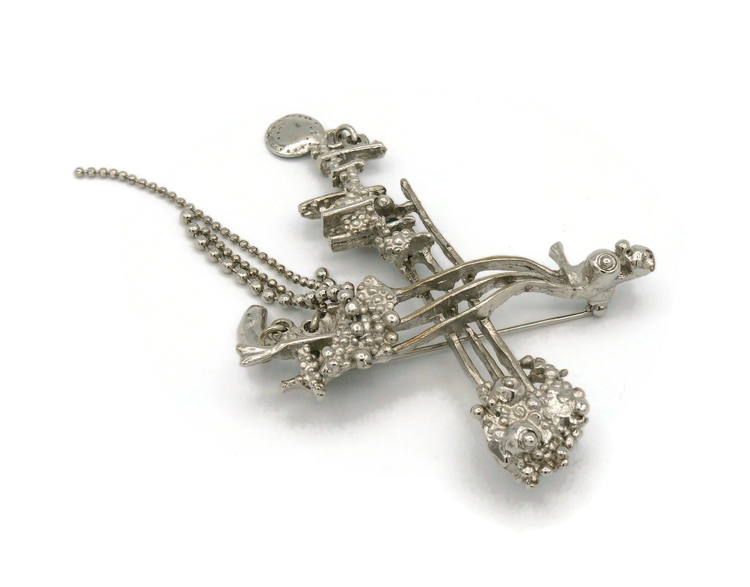 Christian Lacroix Vintage Silver Toned Brutalist Cross Brooch For Sale 4