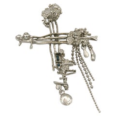 Christian Lacroix Vintage Silver Toned Brutalist Cross Brooch