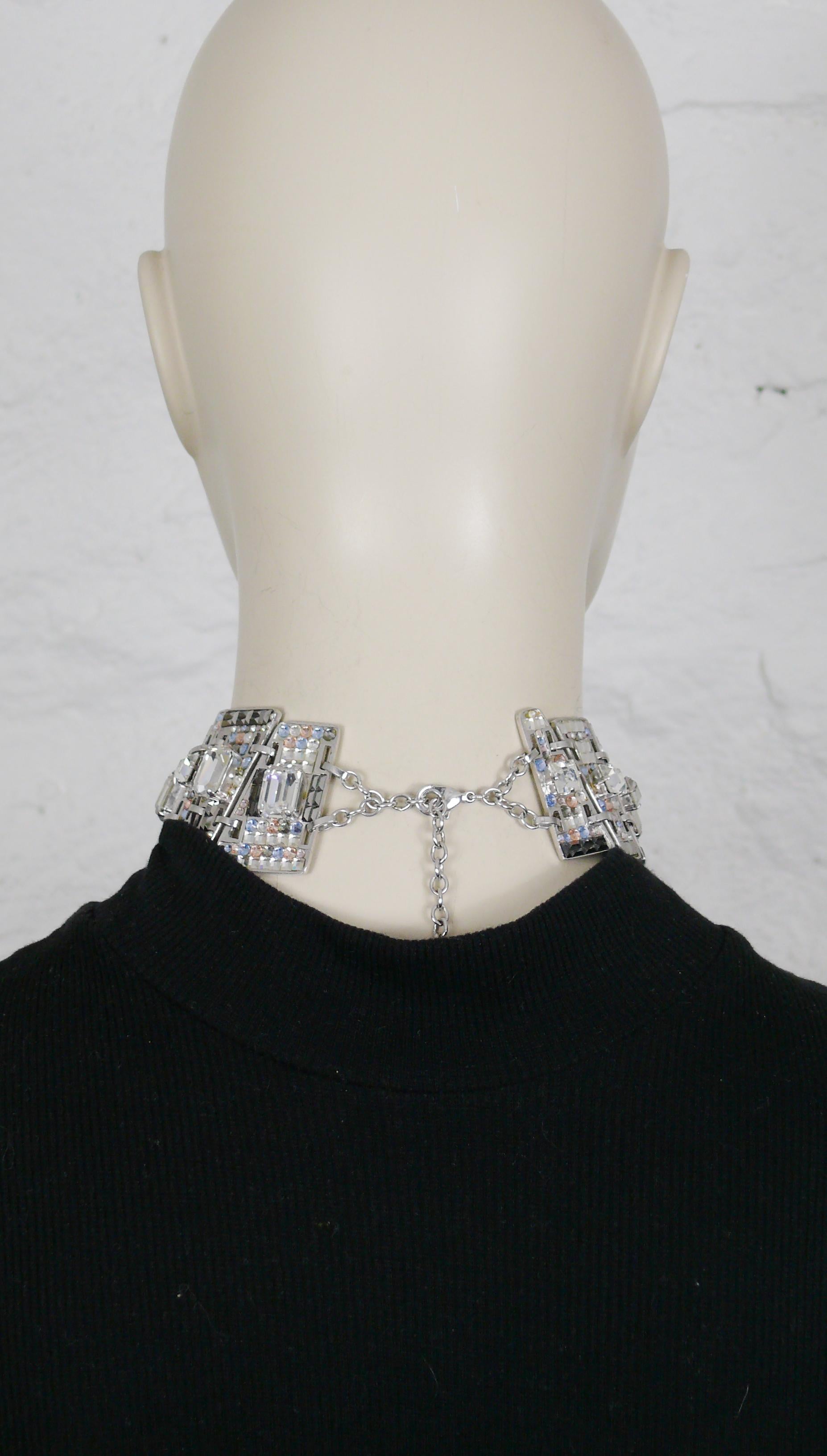 Christian Lacroix Vintage Silver Toned Crystal Choker Necklace For Sale 5