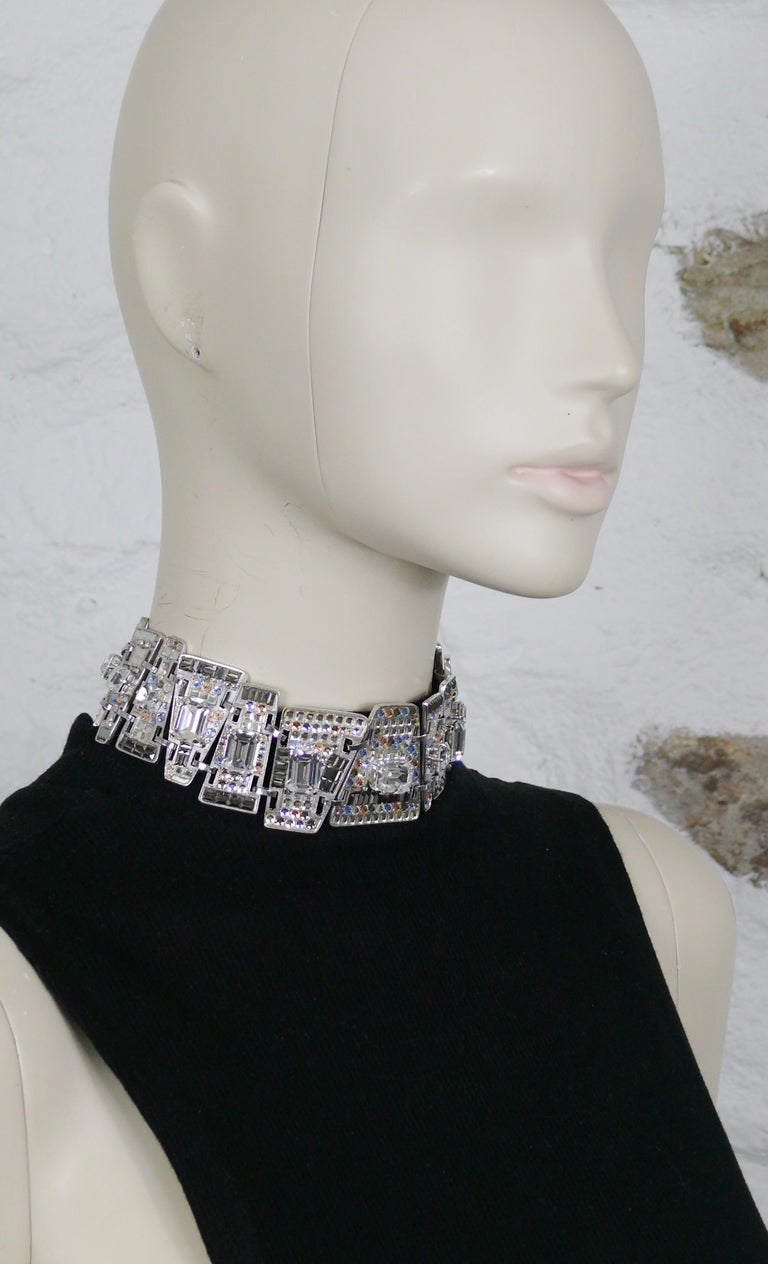 Christian Lacroix Vintage Silver Toned Crystal Choker Necklace For Sale ...