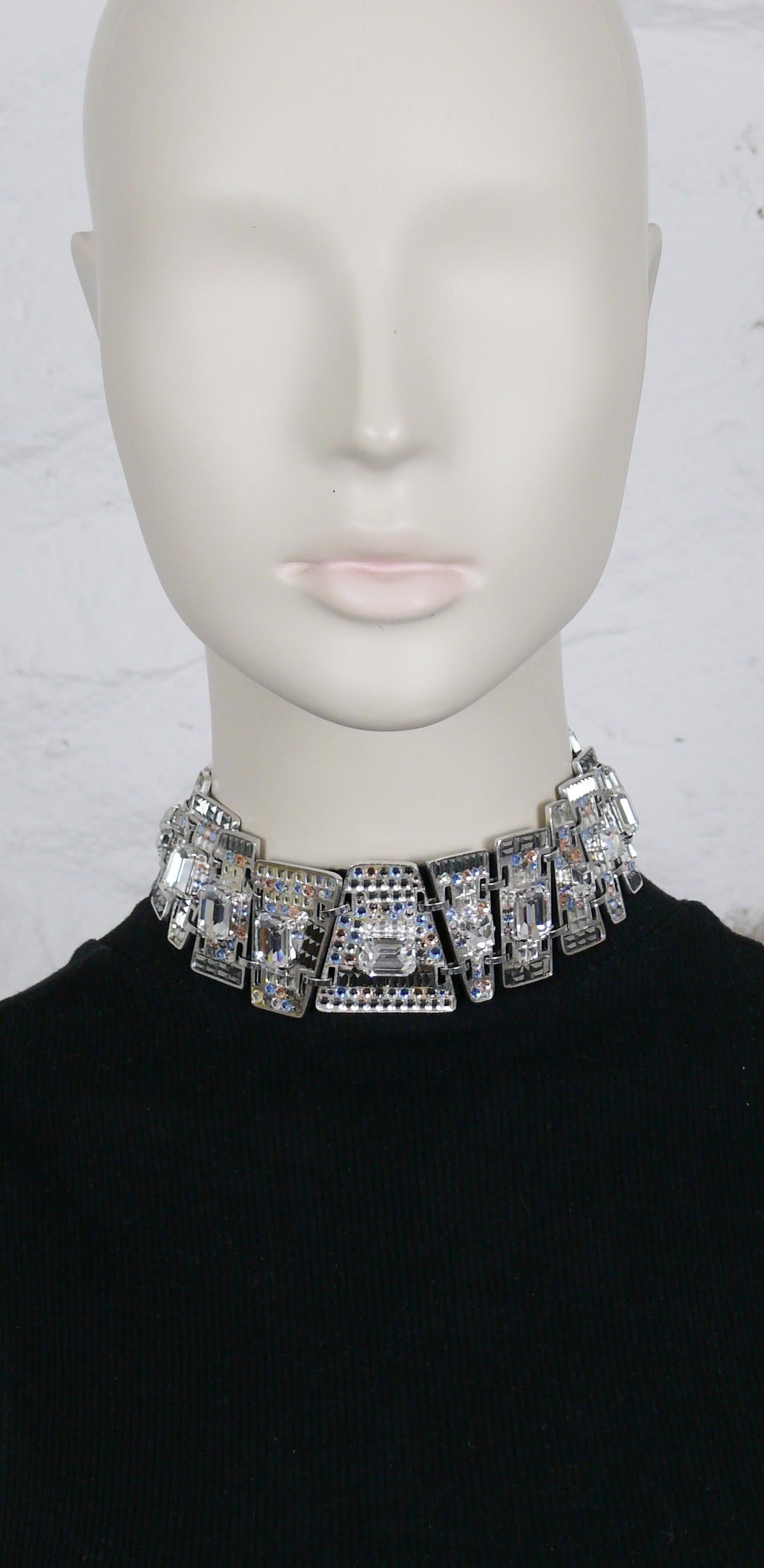 Christian Lacroix Vintage Silver Toned Crystal Choker Necklace In Good Condition For Sale In Nice, FR