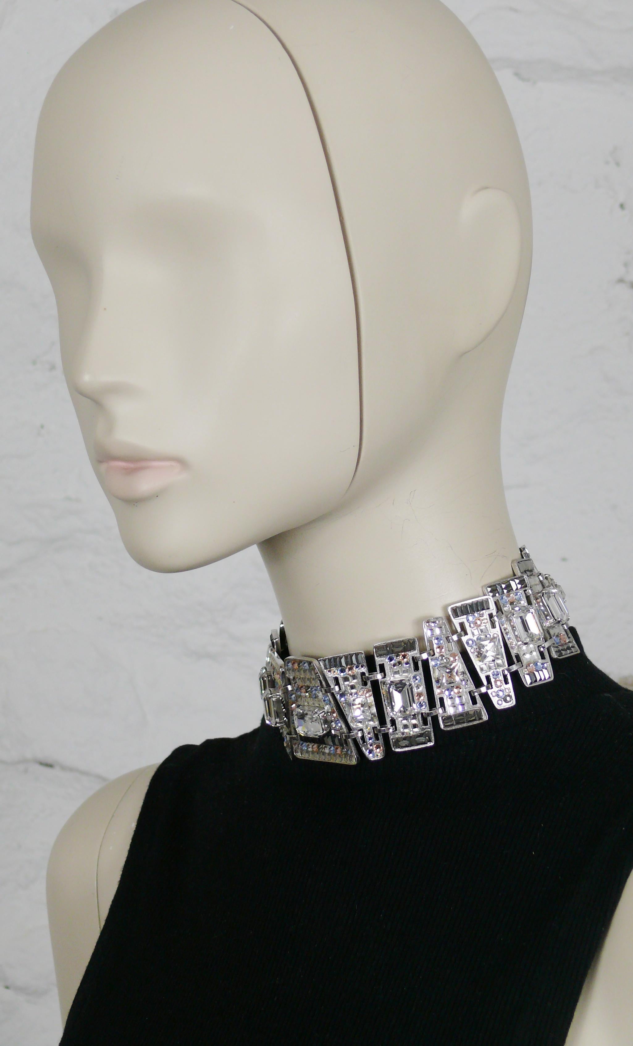 Christian Lacroix Vintage Silver Toned Crystal Choker Necklace For Sale 2
