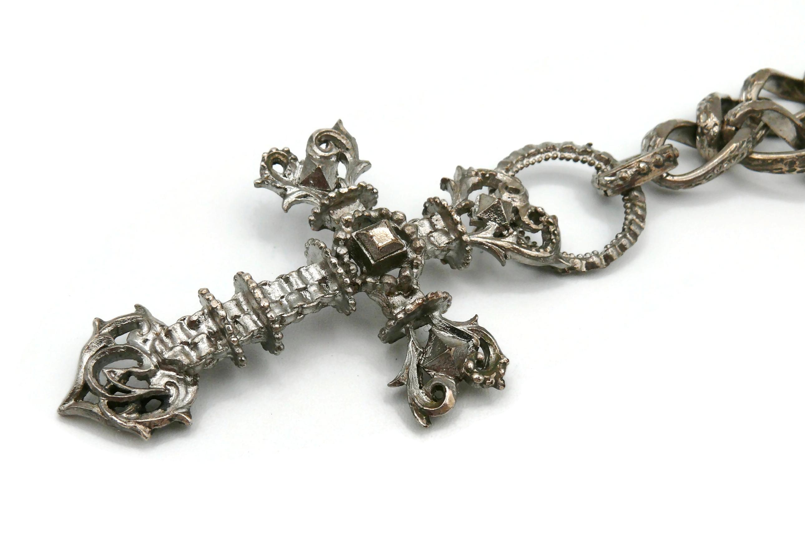 Christian Lacroix Vintage Gothic Cross Pendant Chain Necklace 4