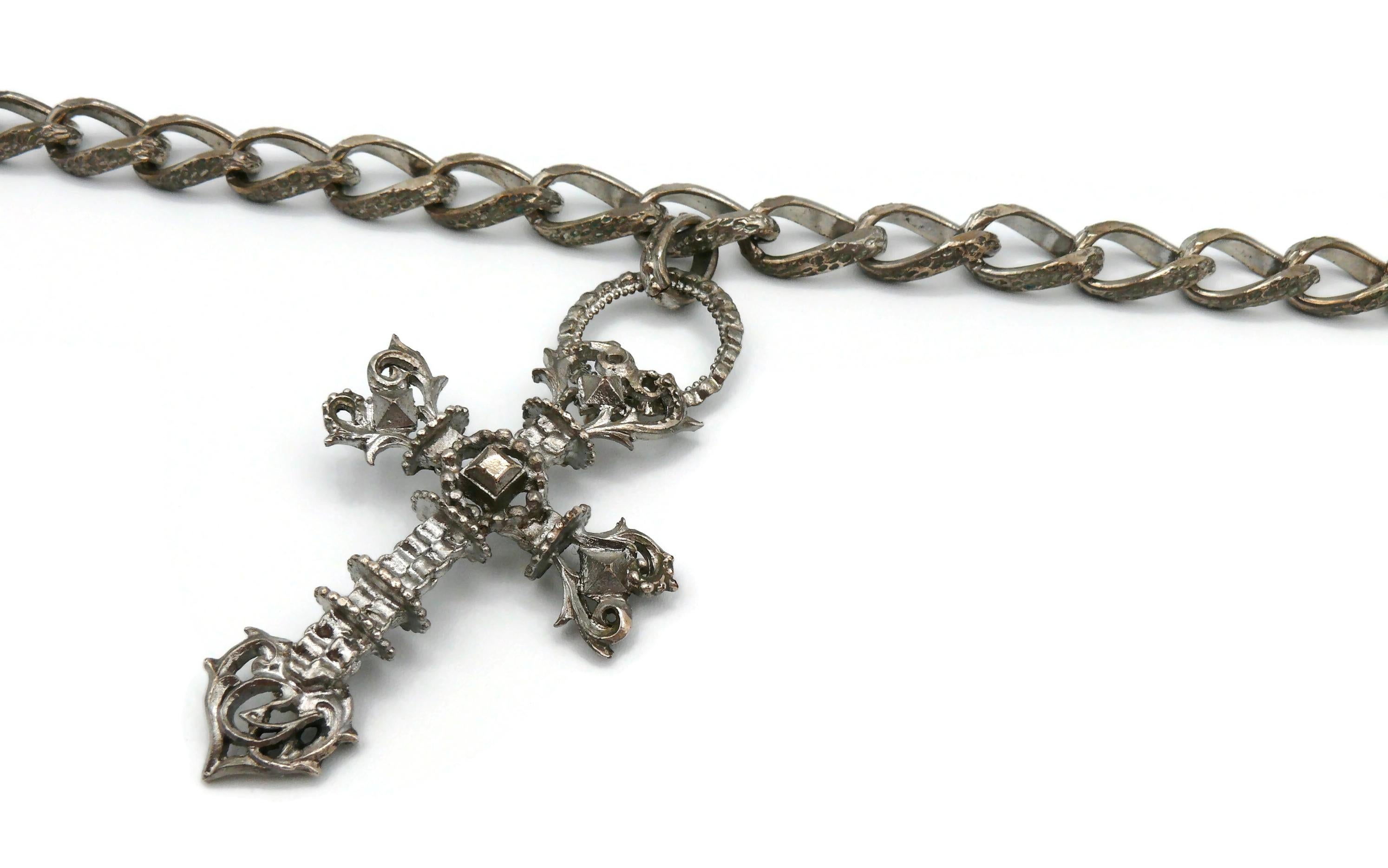 Christian Lacroix Vintage Gothic Cross Pendant Chain Necklace 5
