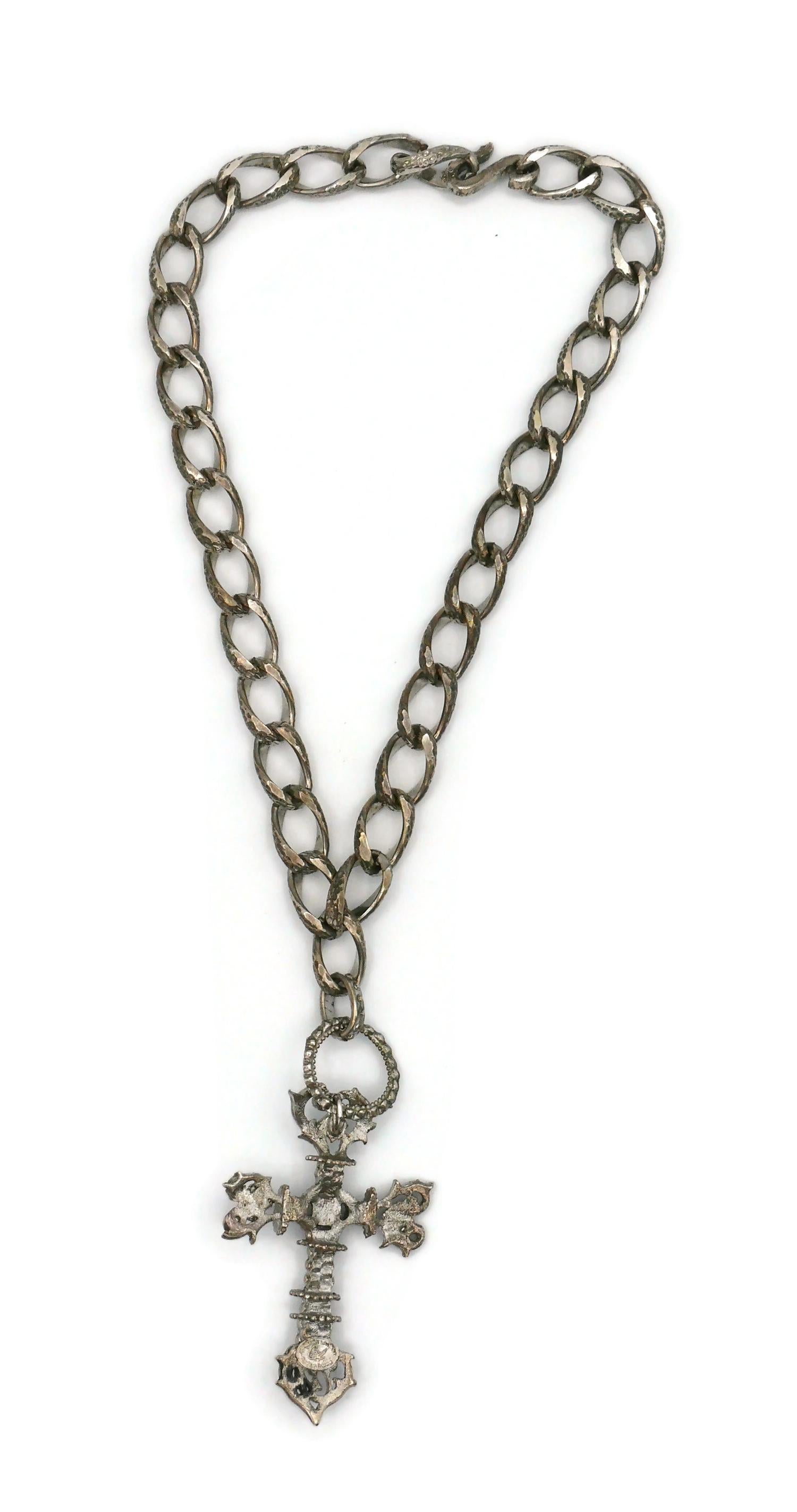 Christian Lacroix Vintage Gothic Cross Pendant Chain Necklace 9