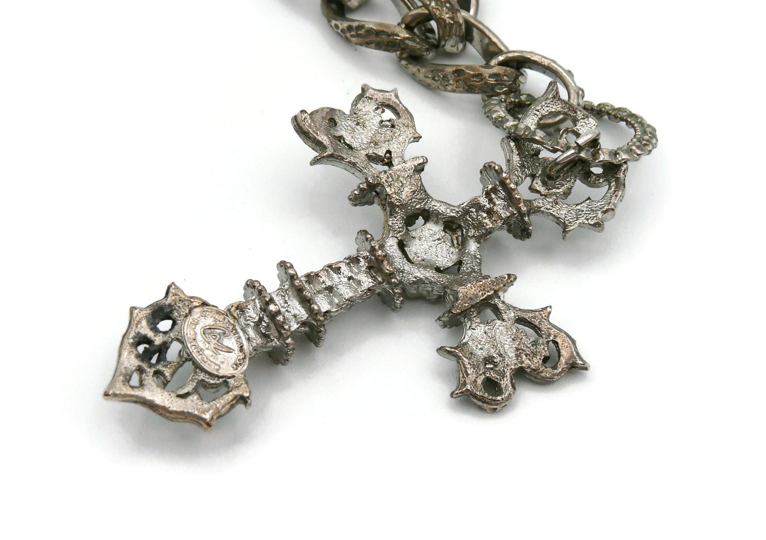 Christian Lacroix Vintage Gothic Cross Pendant Chain Necklace 10