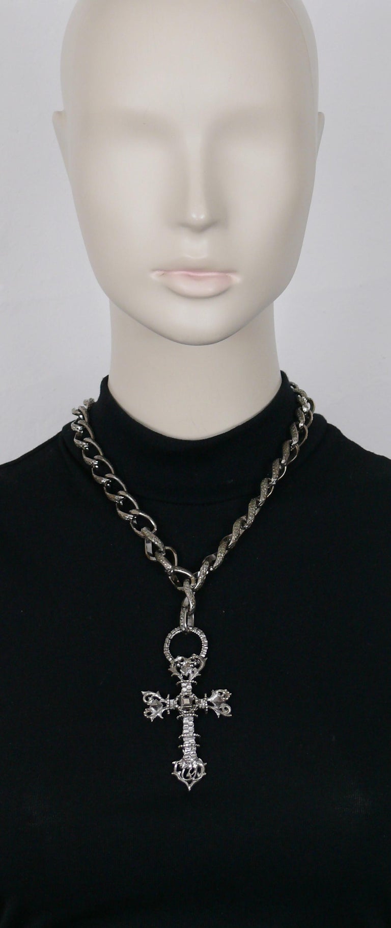 Christian Lacroix Vintage Gothic Cross Pendant Chain Necklace For Sale
