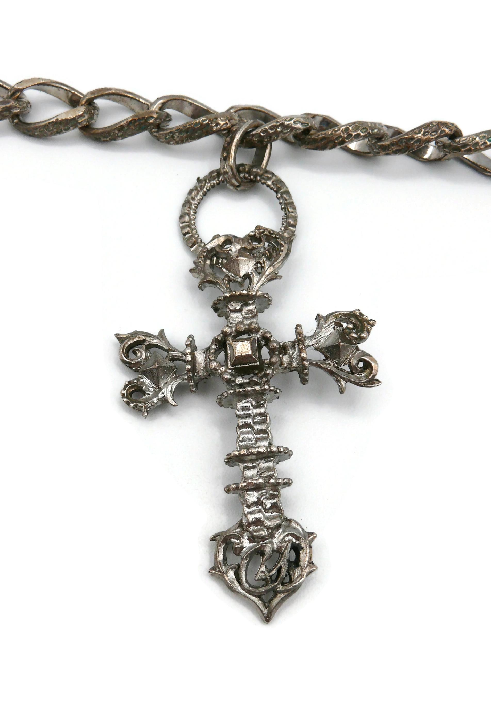 Christian Lacroix Vintage Gothic Cross Pendant Chain Necklace 2