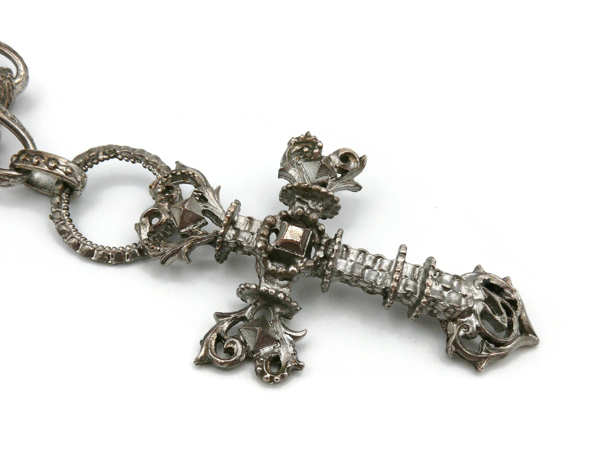 Christian Lacroix Vintage Gothic Cross Pendant Chain Necklace 3