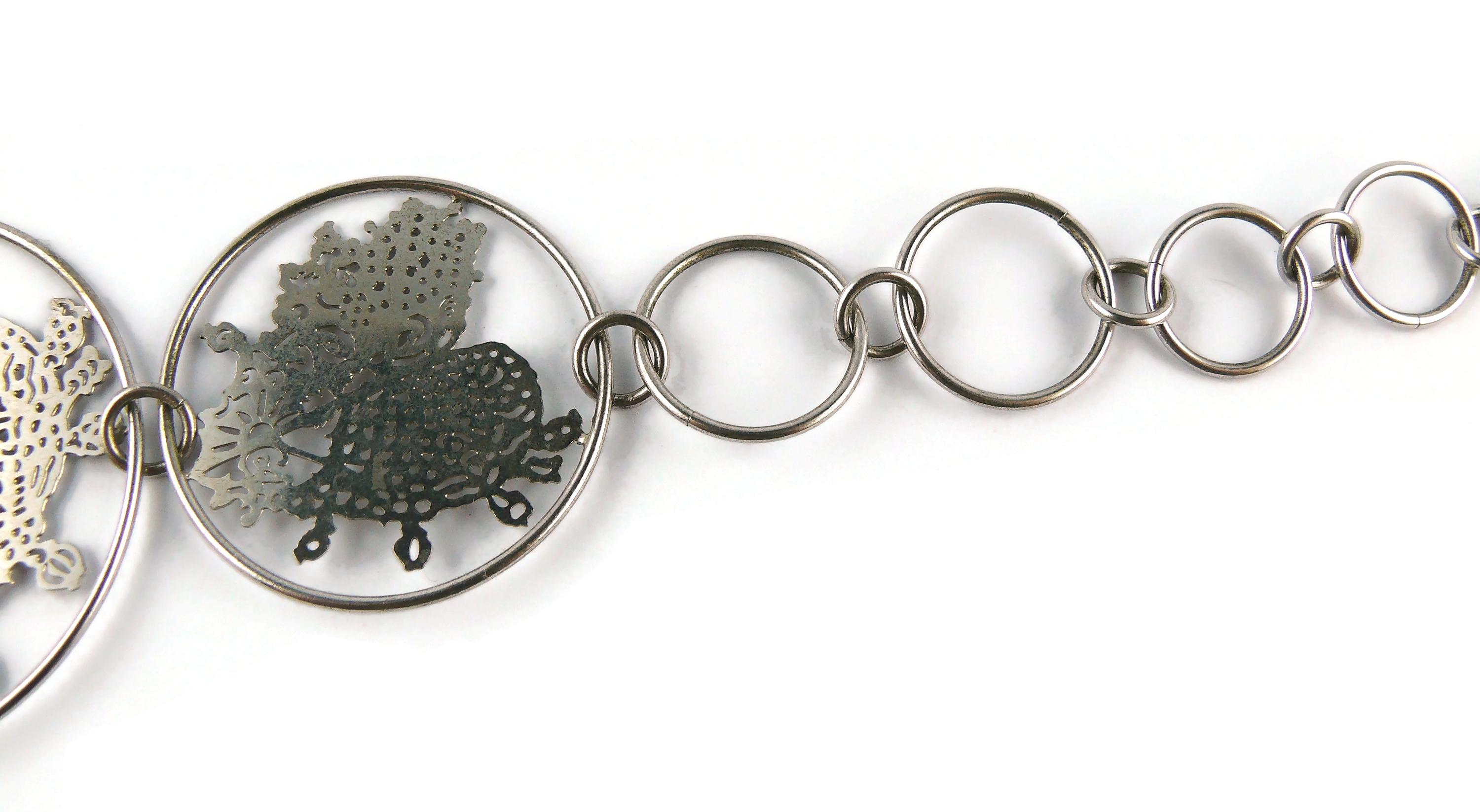 Christian Lacroix Vintage Silver Toned Laser Cut Heart Medallion Necklace For Sale 4