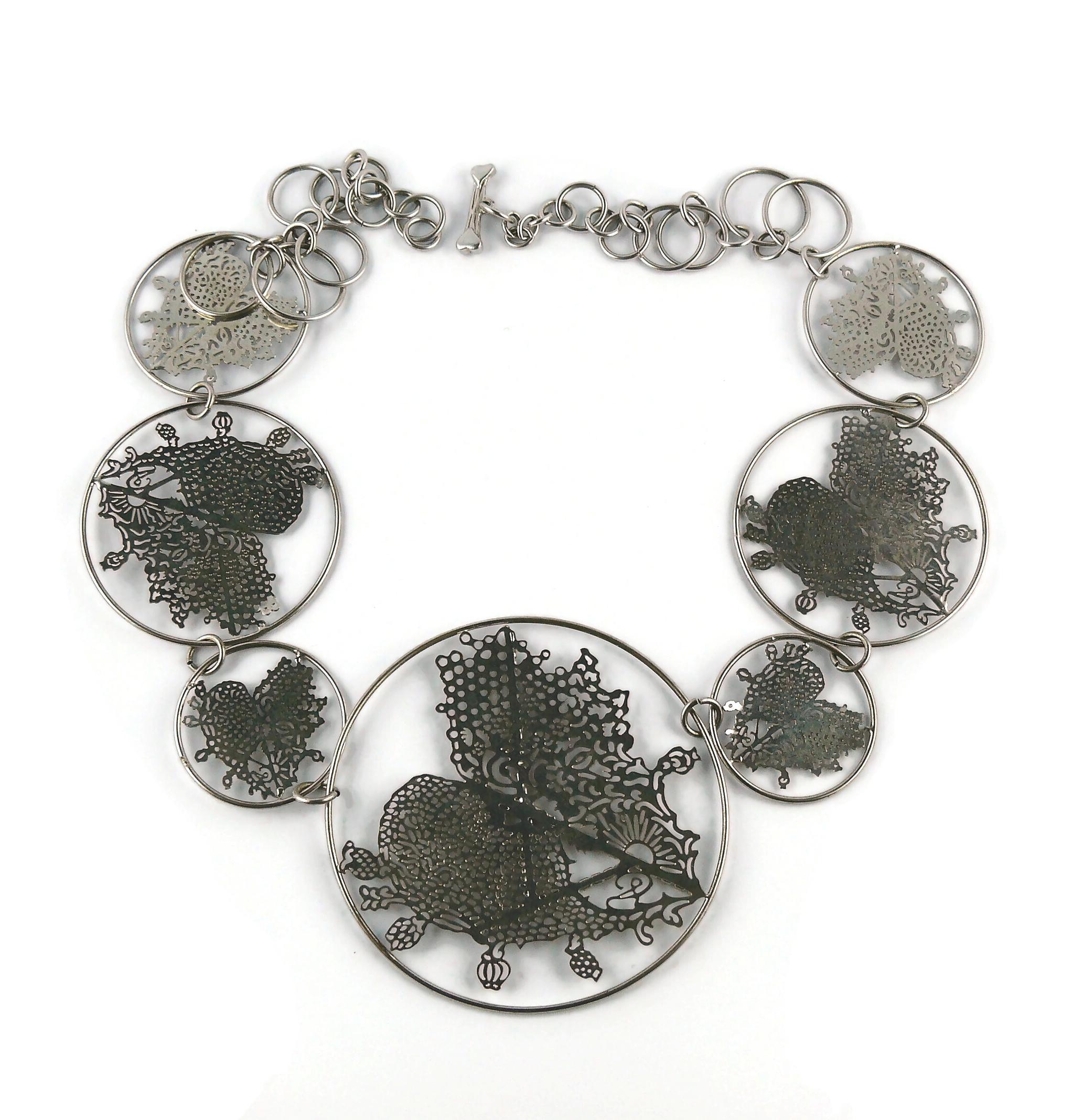 Christian Lacroix Vintage Silver Toned Laser Cut Heart Medallion Necklace For Sale 6
