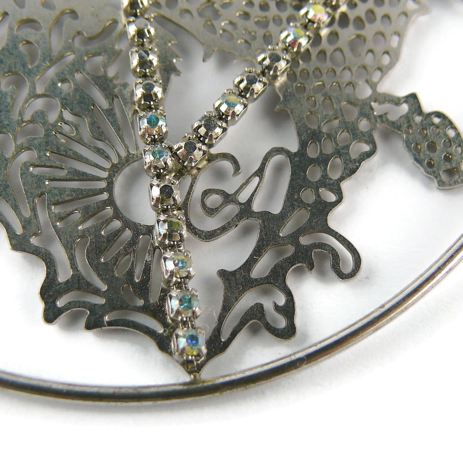 Christian Lacroix Vintage Silver Toned Laser Cut Heart Medallion Necklace For Sale 8