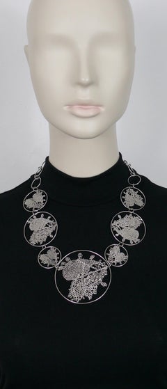 Christian Lacroix Vintage Silver Toned Laser Cut Heart Medallion Necklace