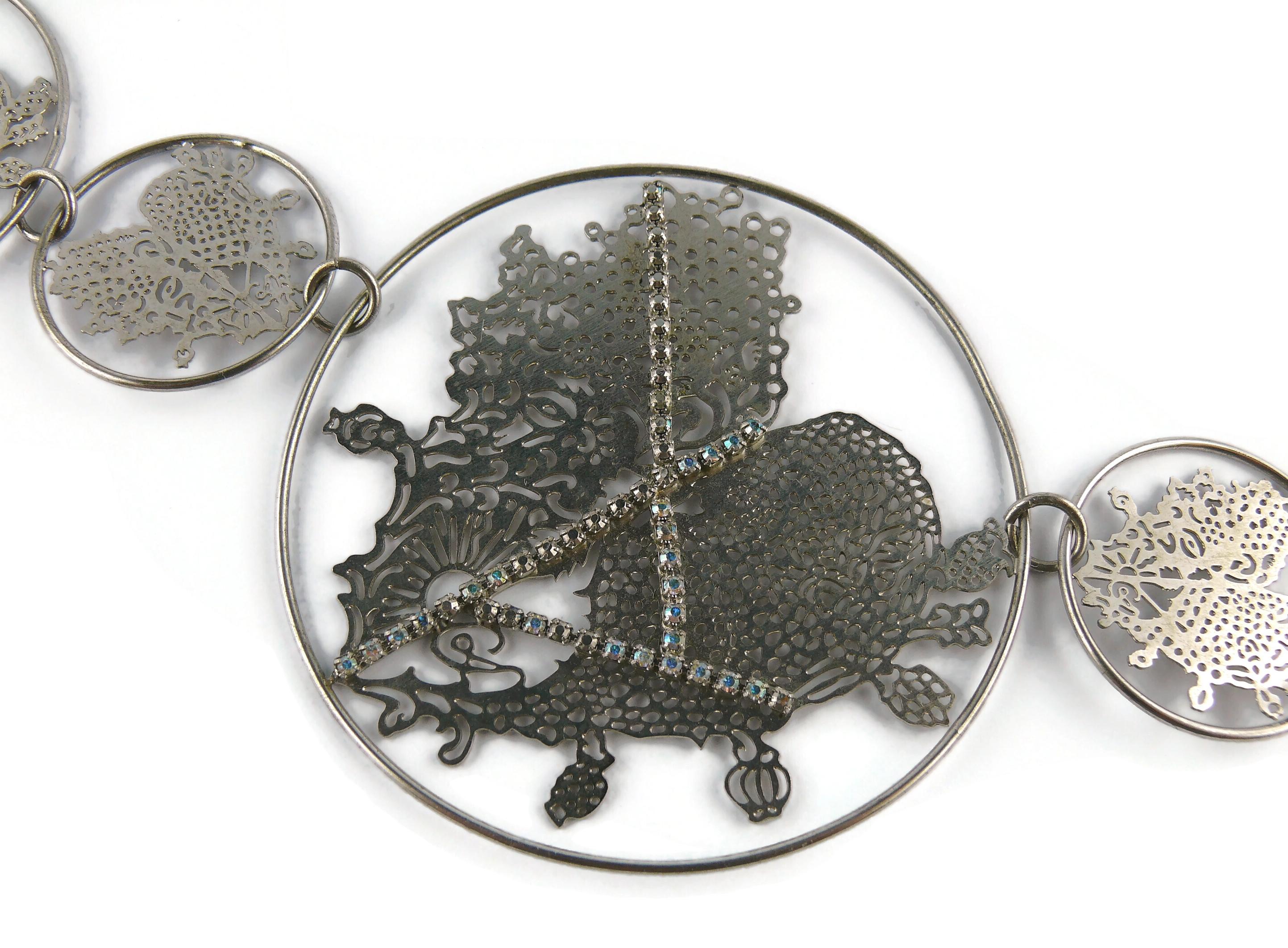 Christian Lacroix Vintage Silver Toned Laser Cut Heart Medallion Necklace For Sale 1