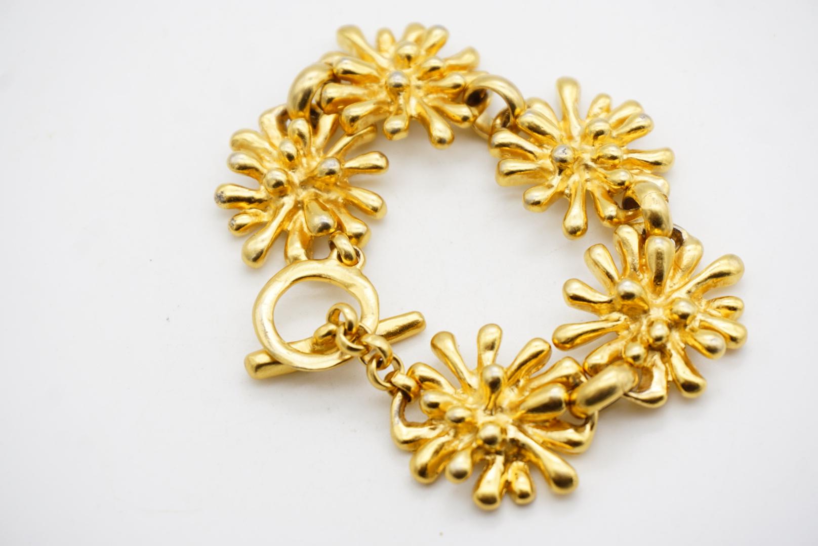 Christian Lacroix Vintage Spark Firework Flower 5 Charm Chunky Linked Bracelet For Sale 6