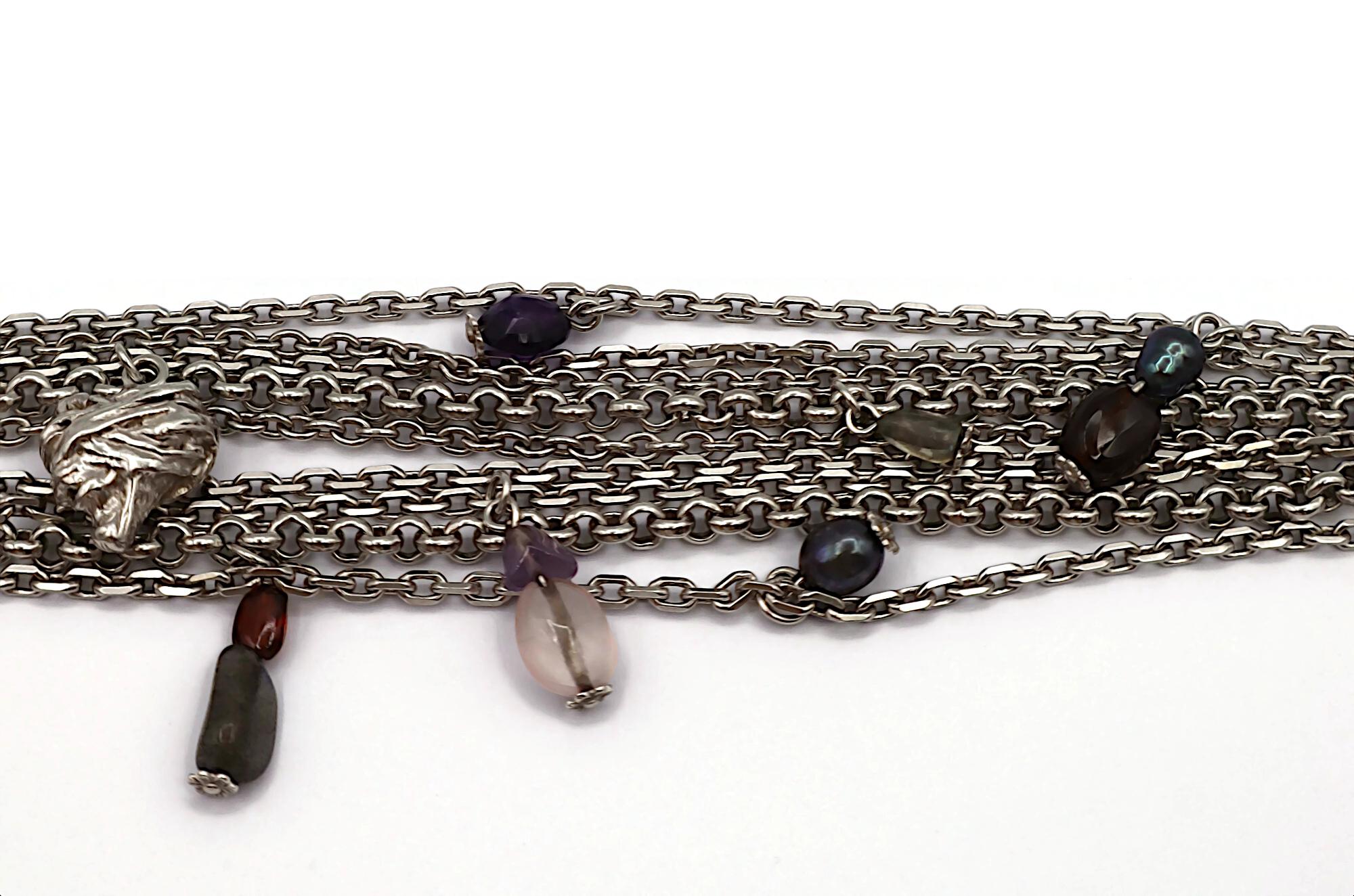 CHRISTIAN LACROIX Vintage Sterling Silver Chain Bracelet with Charms For Sale 1