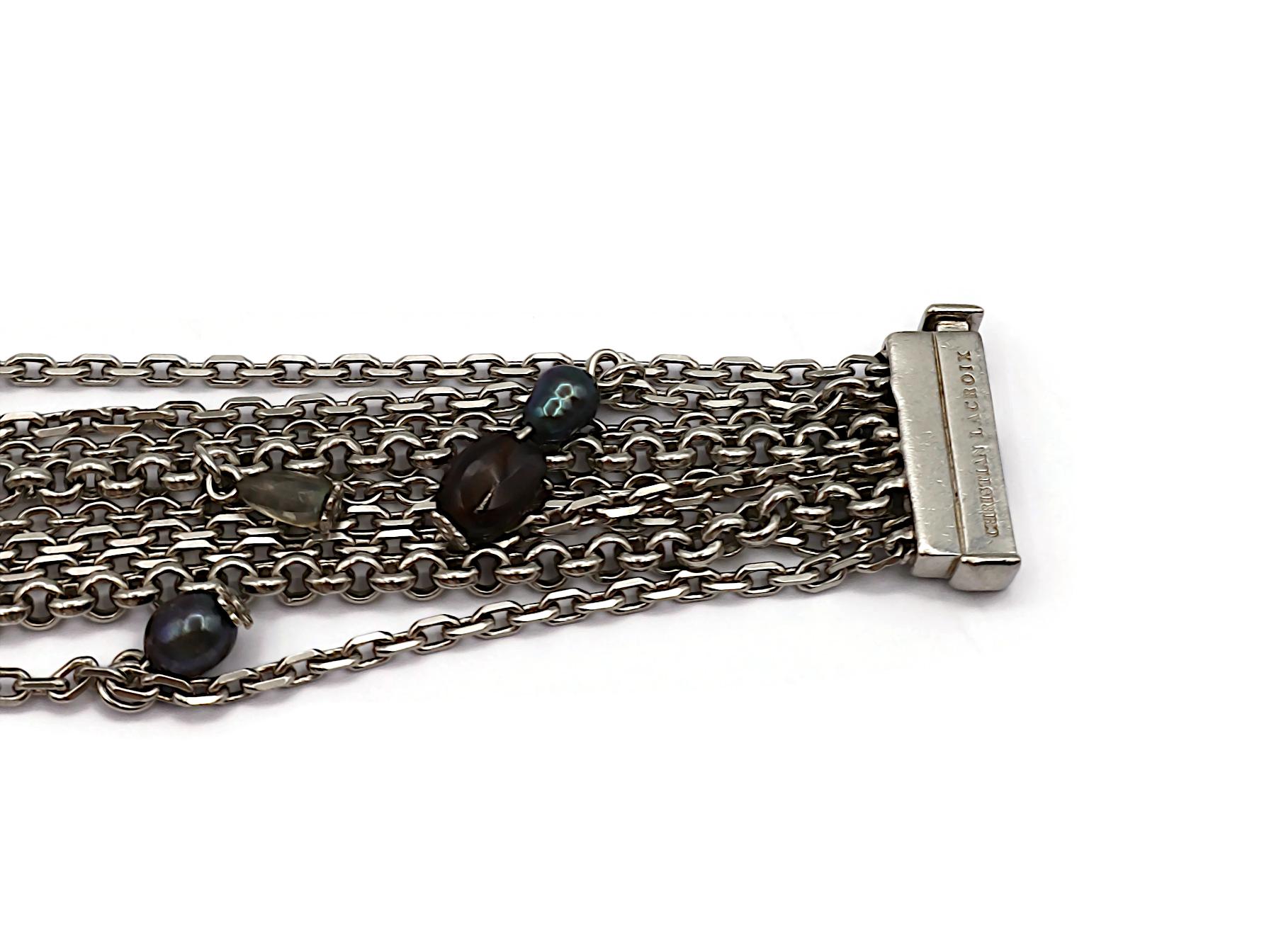 CHRISTIAN LACROIX Vintage Sterling Silver Chain Bracelet with Charms For Sale 2