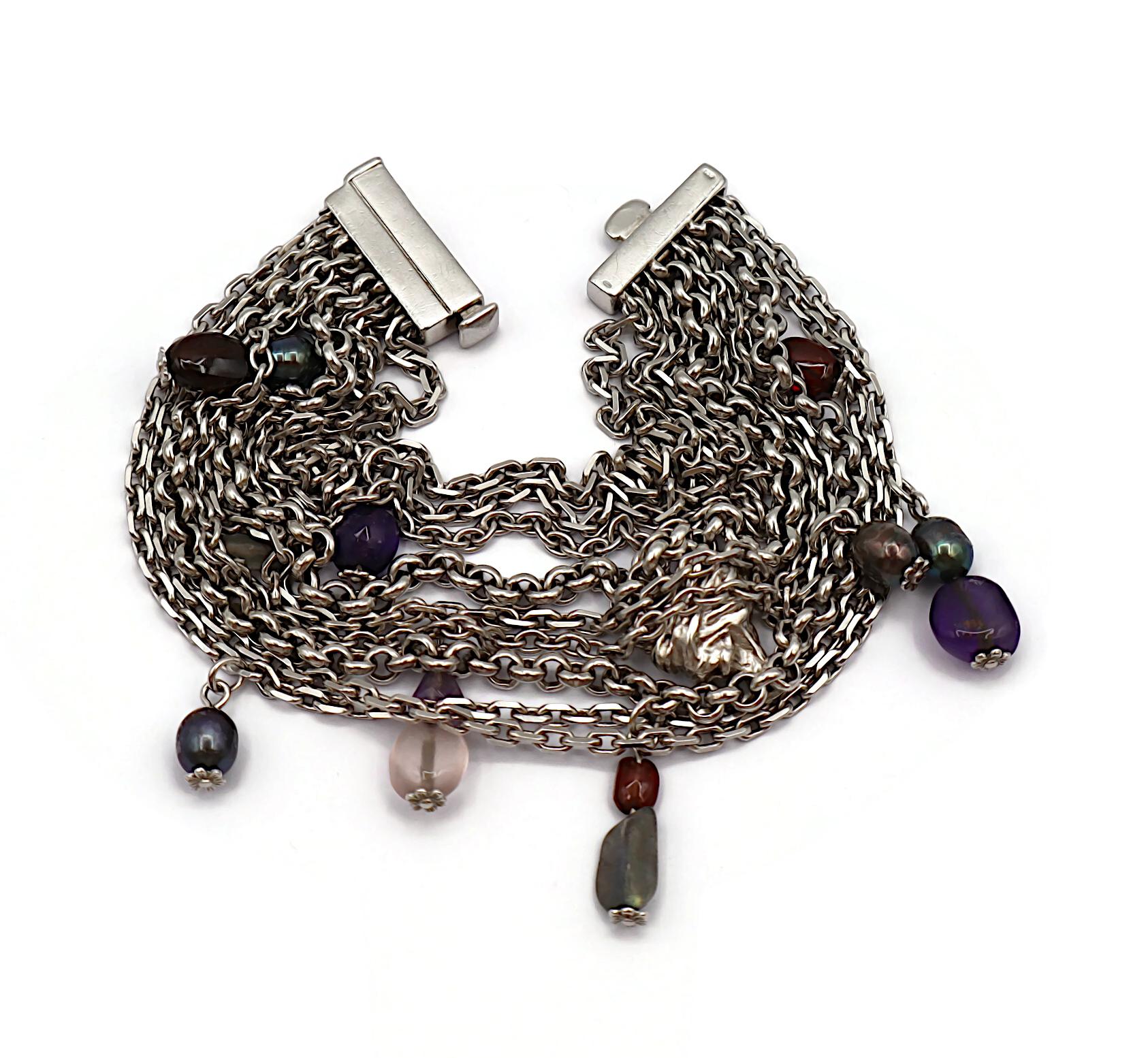 CHRISTIAN LACROIX Vintage Sterling Silver Chain Bracelet with Charms For Sale 3