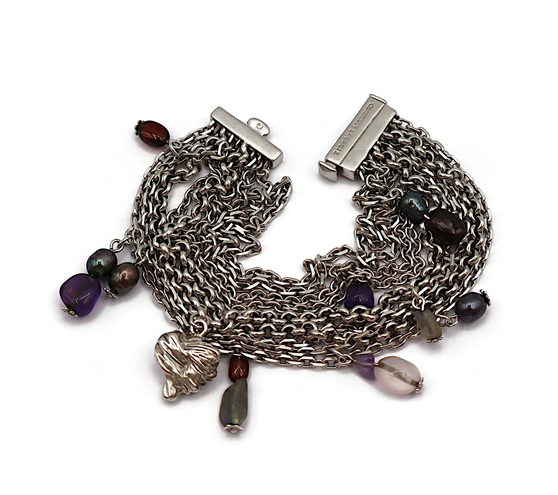 CHRISTIAN LACROIX Vintage Sterling Silver Chain Bracelet with Charms For Sale 4