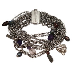 CHRISTIAN LACROIX Vintage Sterling Silver Chain Bracelet with Charms