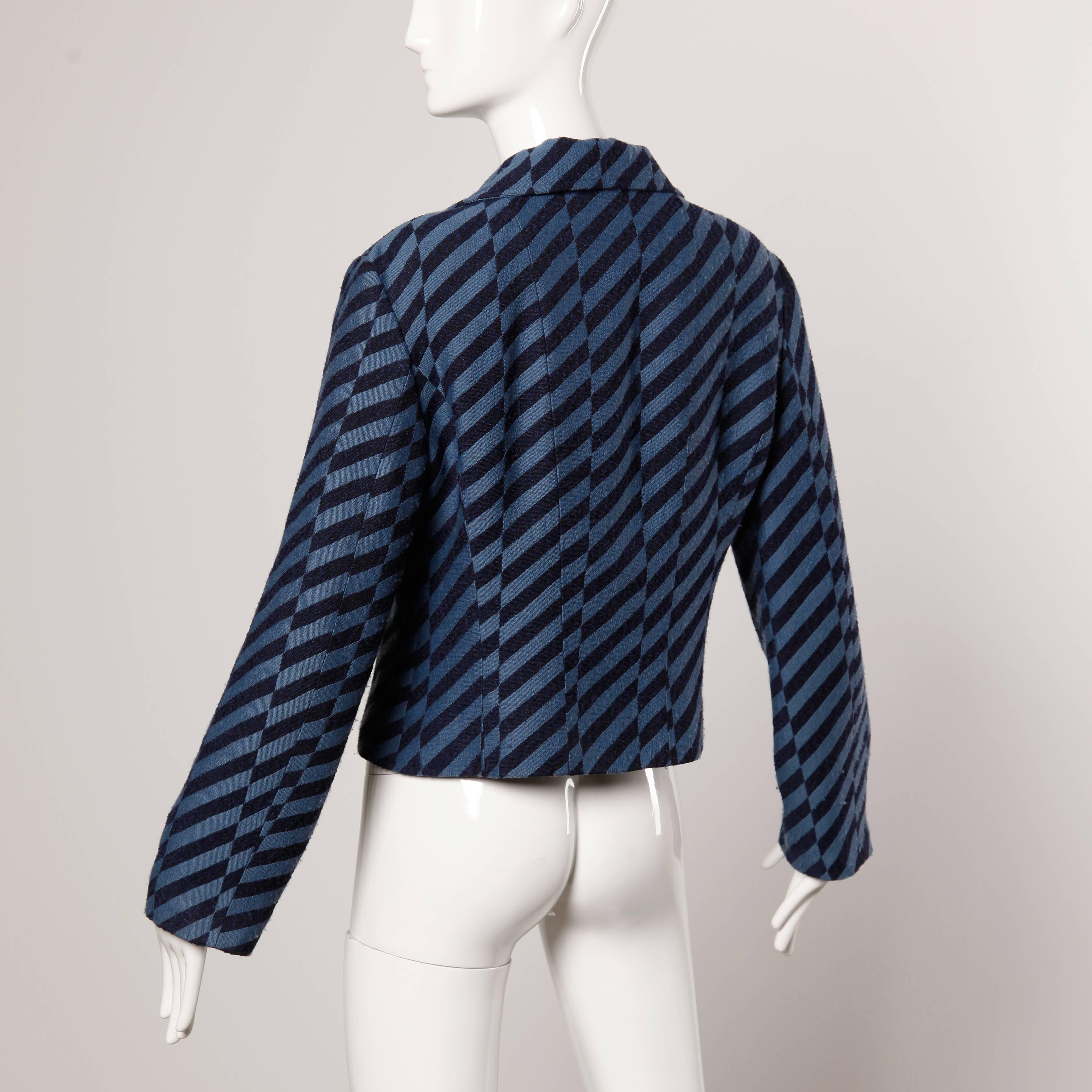 Christian Lacroix Vintage Striped Two Tone Blue Military Jacket, 1980s  For Sale 2