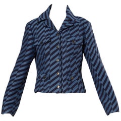 Christian Lacroix Vintage Striped Two Tone Blue Military Jacket, 1980s
