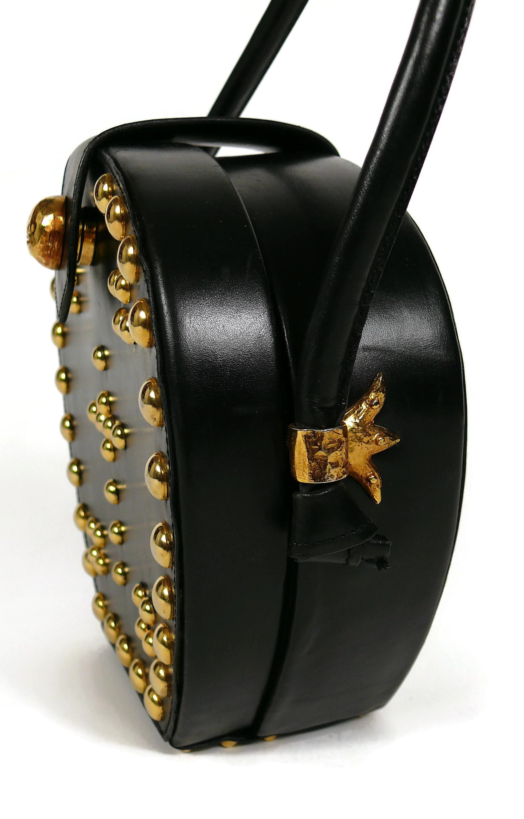 Christian Lacroix Vintage Studded Black Leather Gothic Inspired Bag For Sale 6