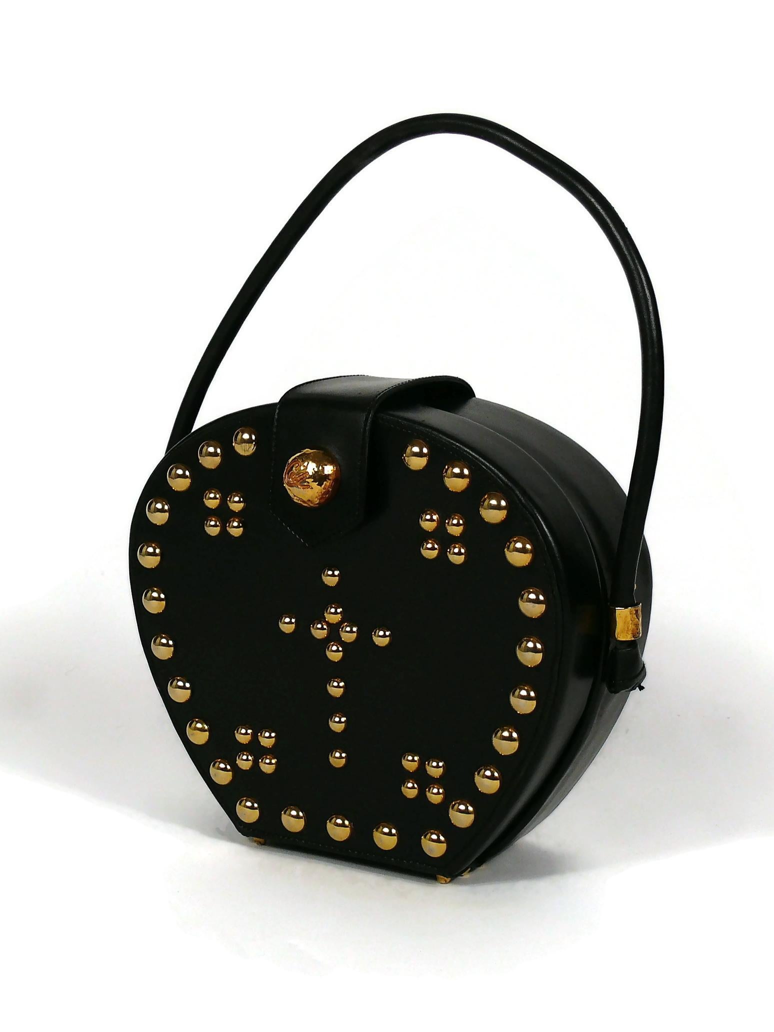 Christian Lacroix Vintage Studded Black Leather Gothic Inspired Bag In Good Condition For Sale In Nice, FR