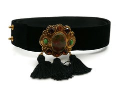 CHRISTIAN LACROIX Vintage Suede Leather Belt with Jewelled Medallion & Tassels