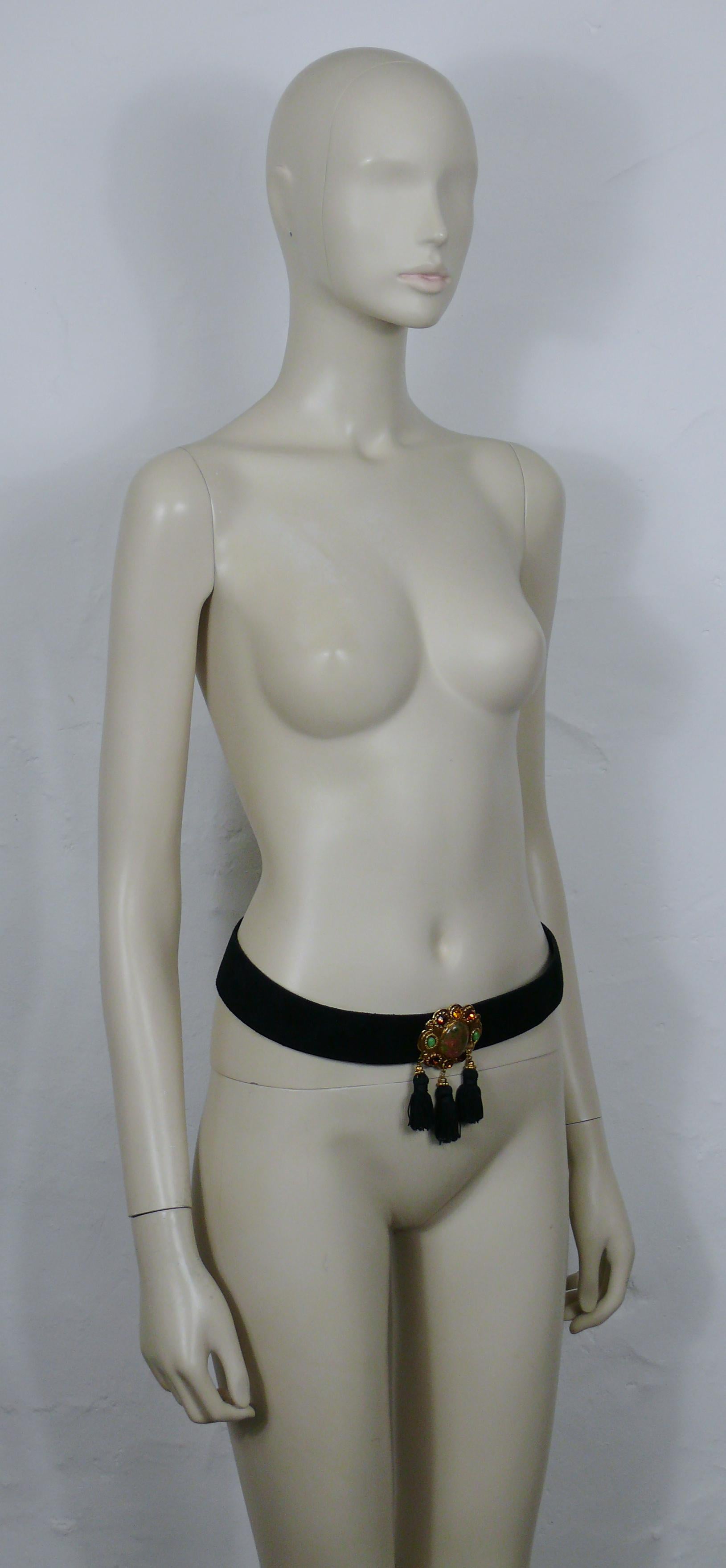 Women's CHRISTIAN LACROIX Vintage Suede Leather Belt with Jewelled Medallion & Tassels For Sale