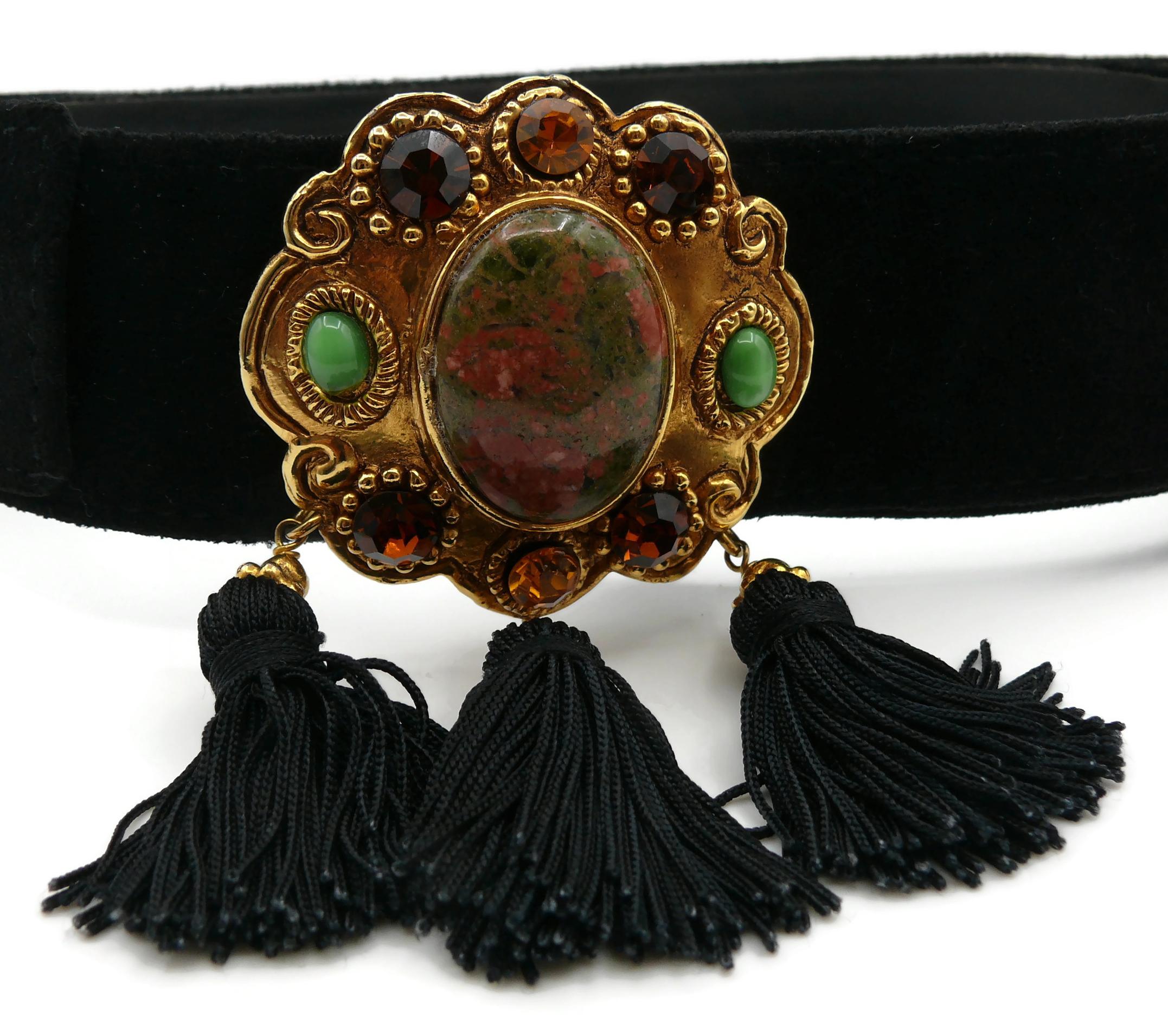 CHRISTIAN LACROIX Vintage Suede Leather Belt with Jewelled Medallion & Tassels For Sale 1
