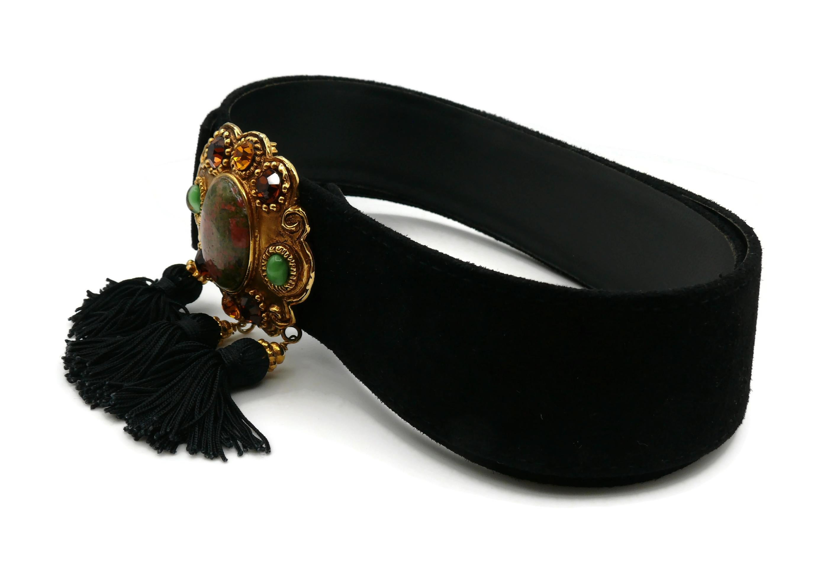 CHRISTIAN LACROIX Vintage Suede Leather Belt with Jewelled Medallion & Tassels For Sale 3