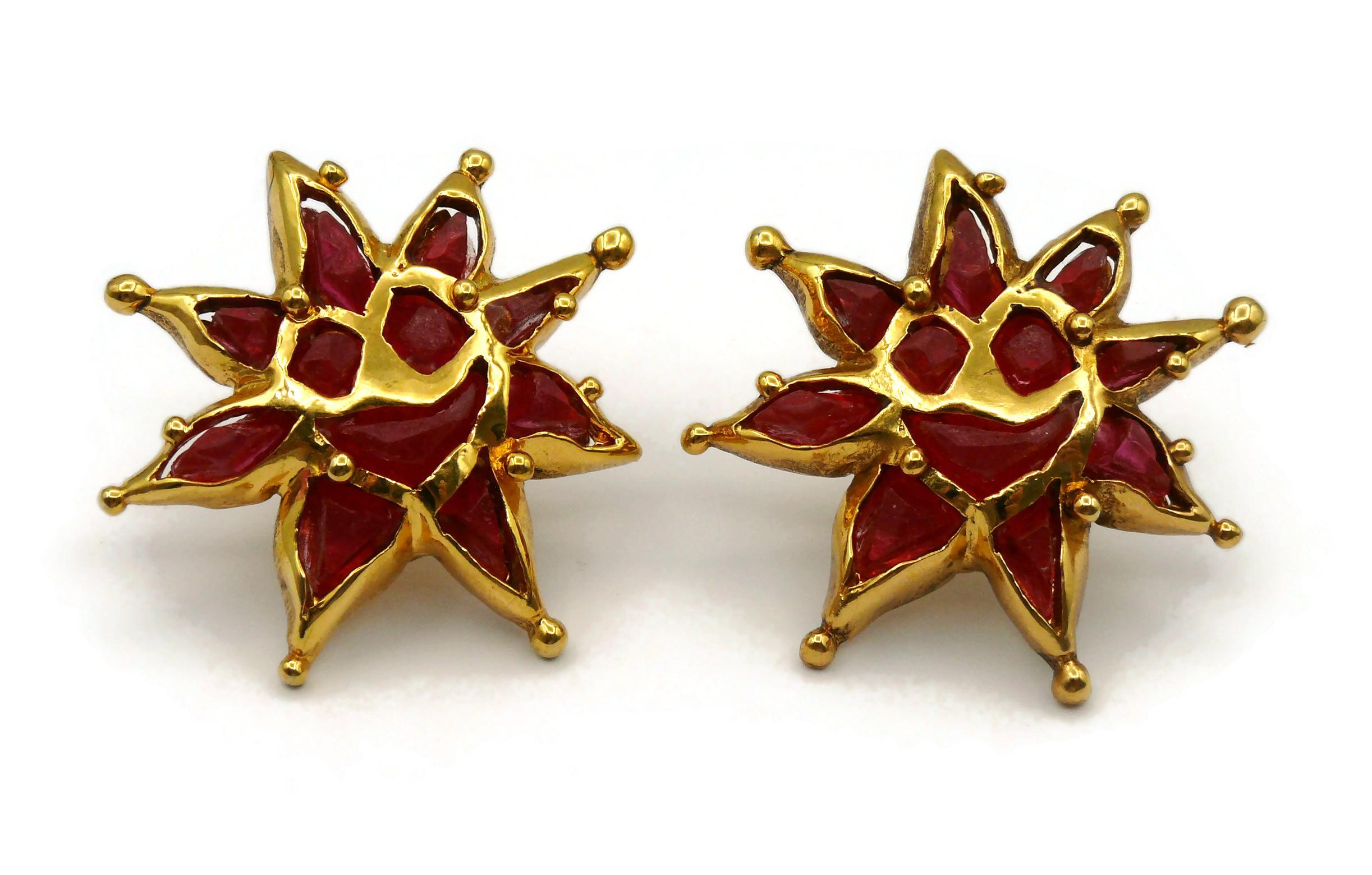 Women's CHRISTIAN LACROIX Vintage Sun Face Red Resin Clip-On Earrings For Sale