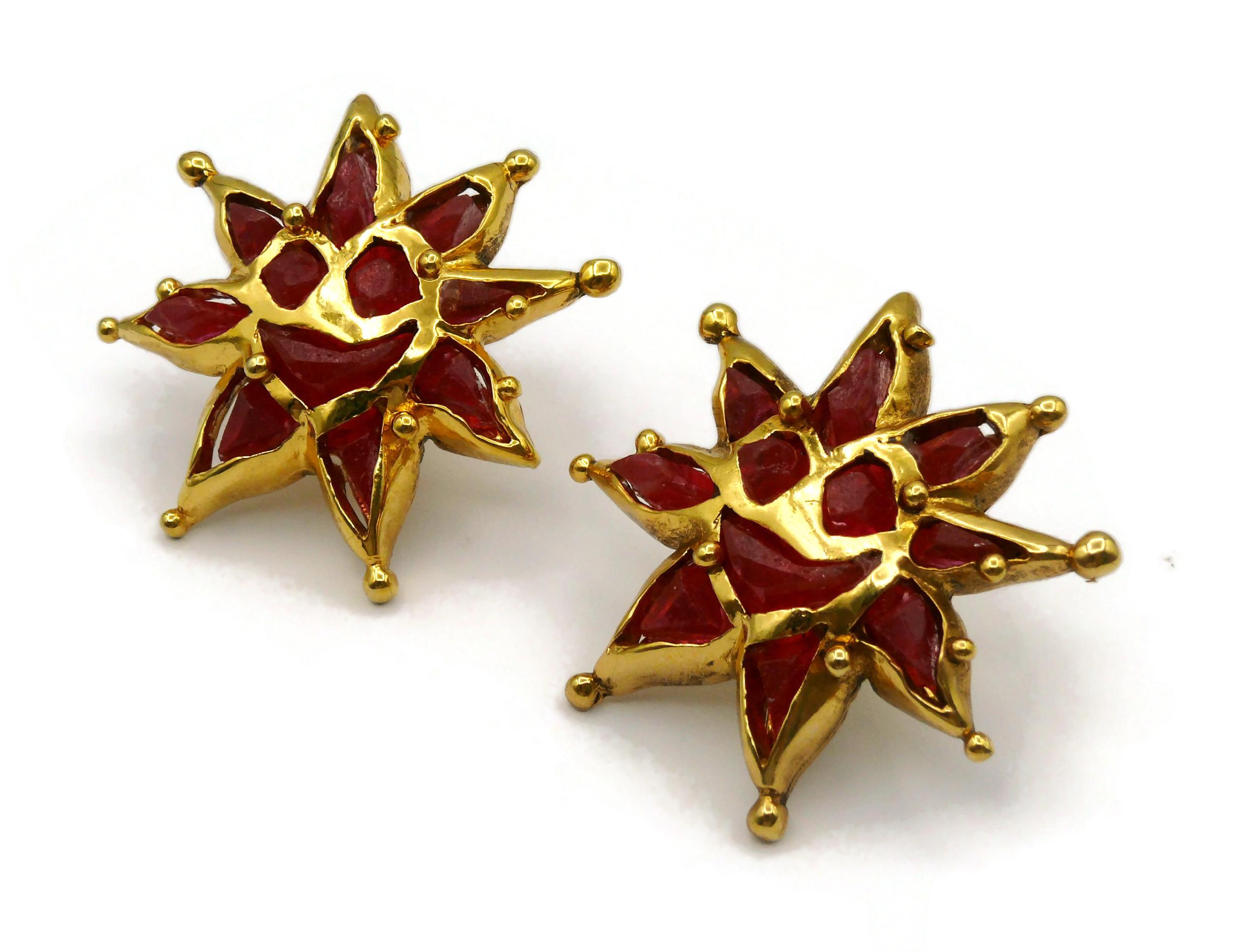 CHRISTIAN LACROIX Vintage Sun Face Red Resin Clip-On Earrings For Sale 1